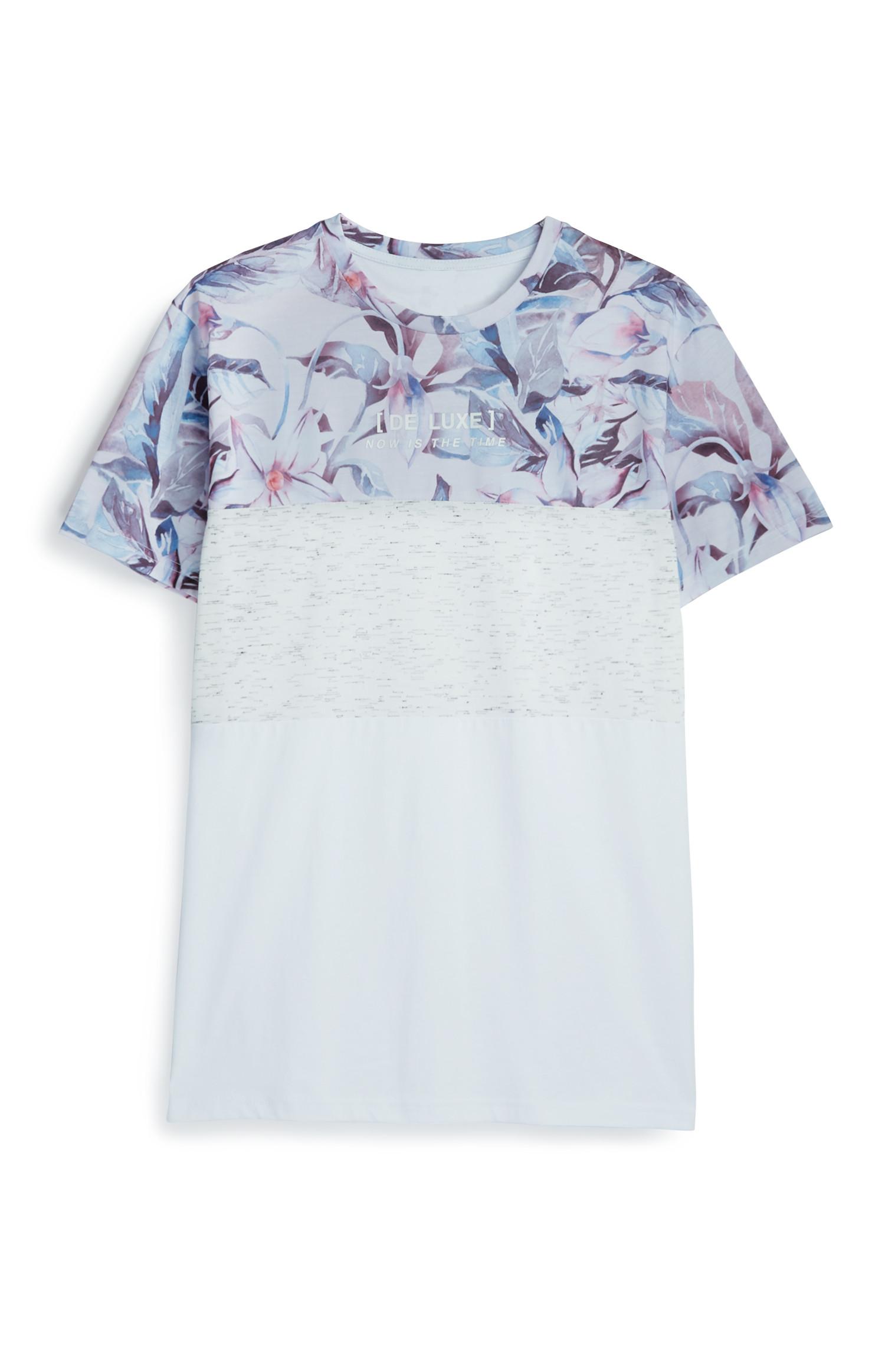 T-shirt padrão floral branco