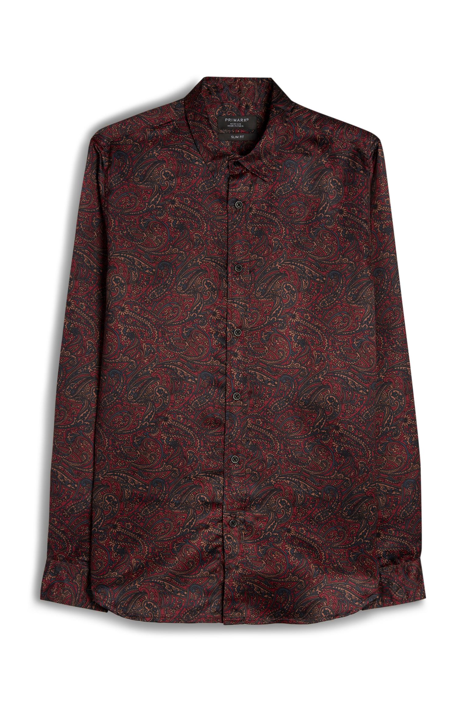 Camisa viscose manga comprida padrão paisley vermelho