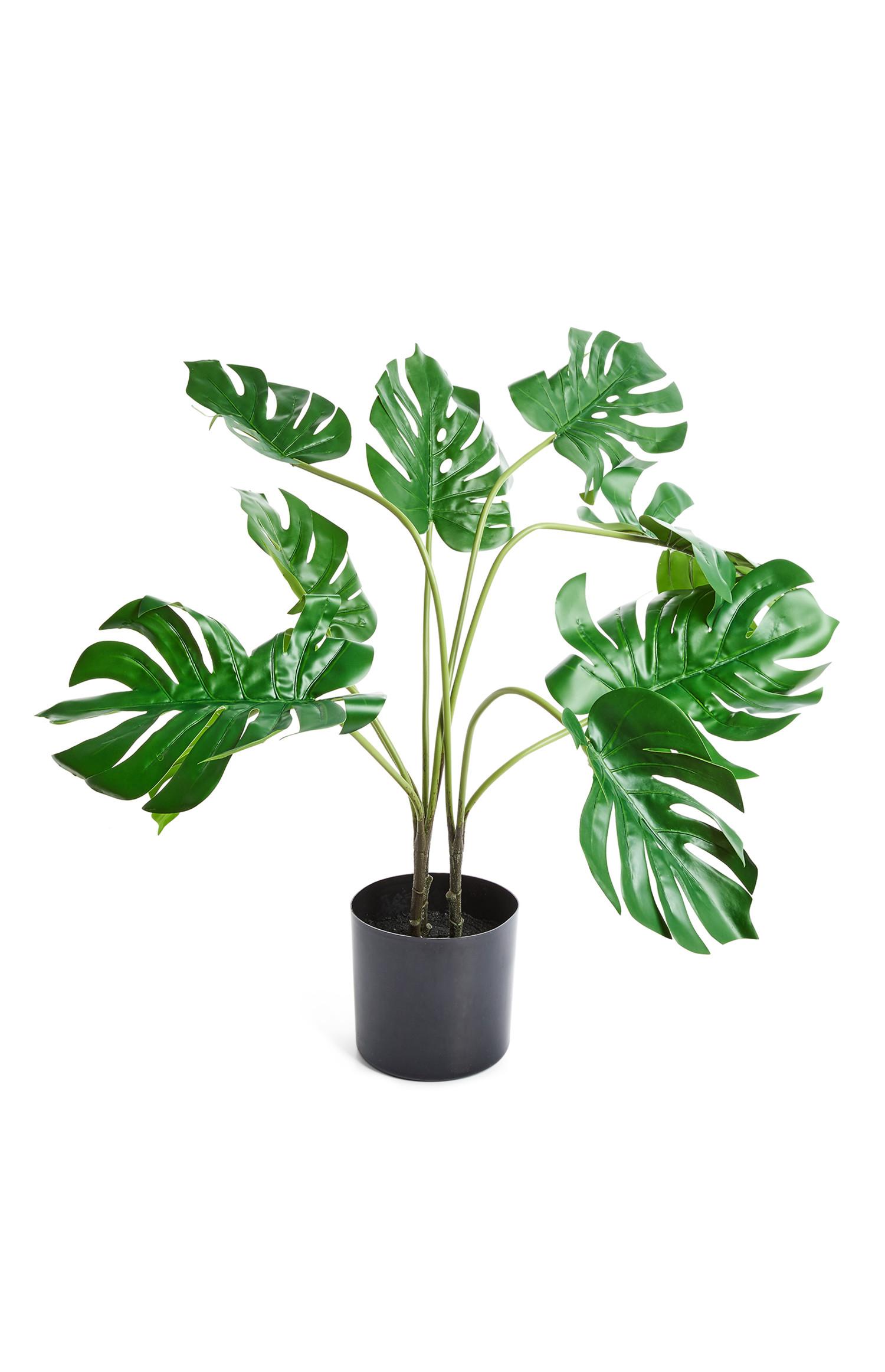 Planta artificial de hojas con macetero negro