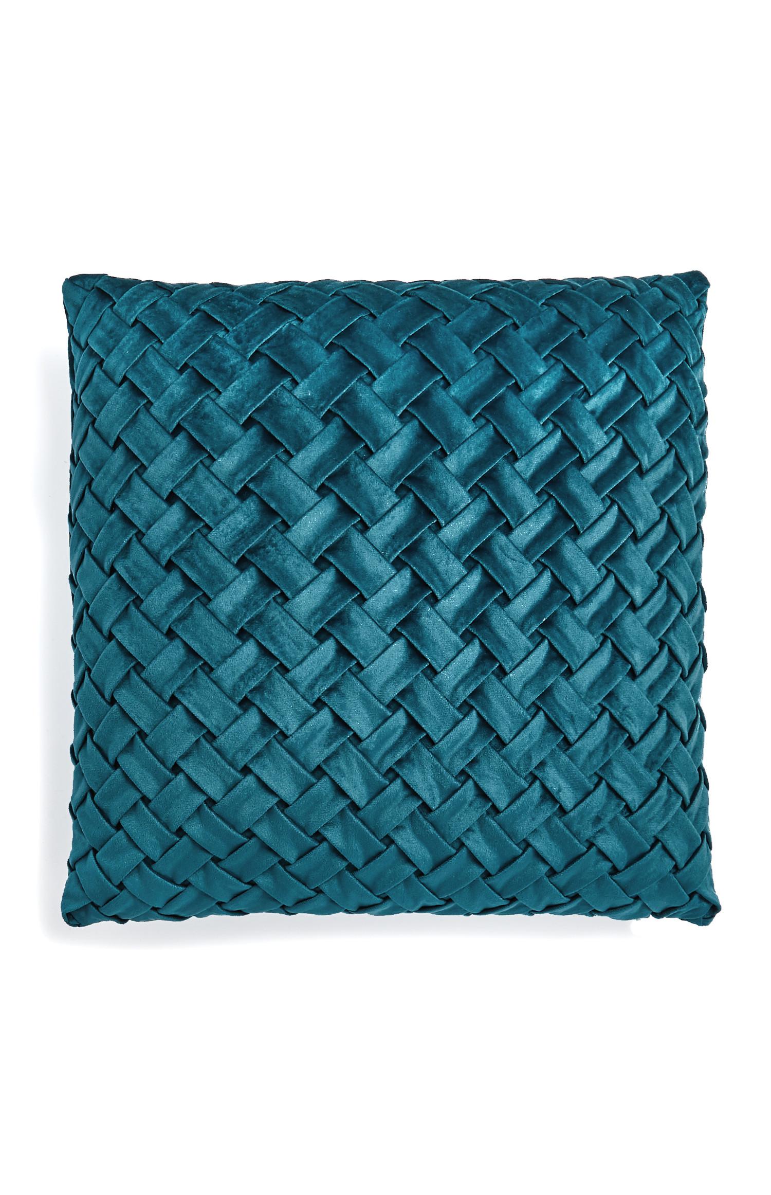 Cojín de terciopelo trenzado verde azulado