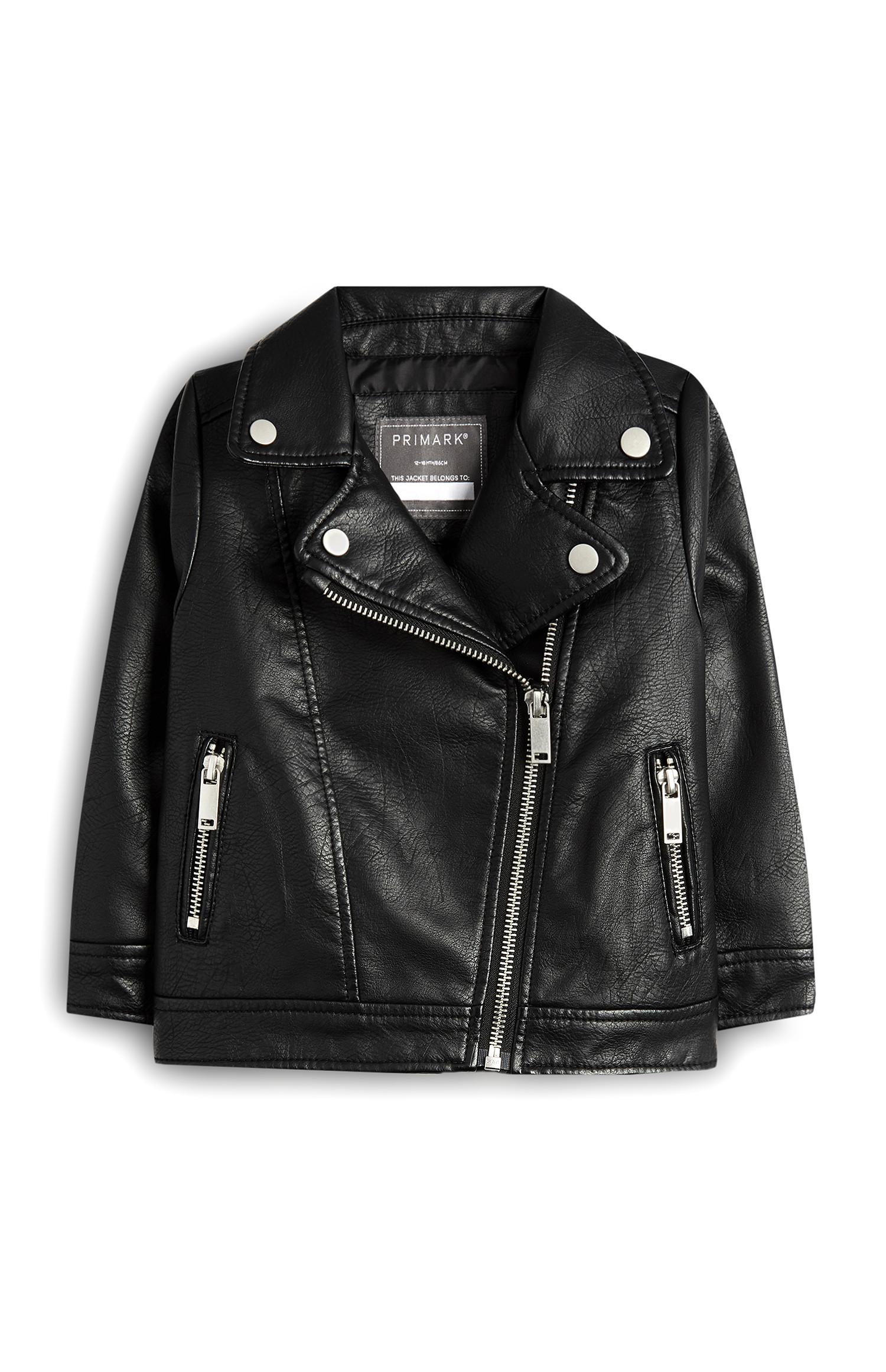 Cazadora de cuero sintético negra para bebé niña