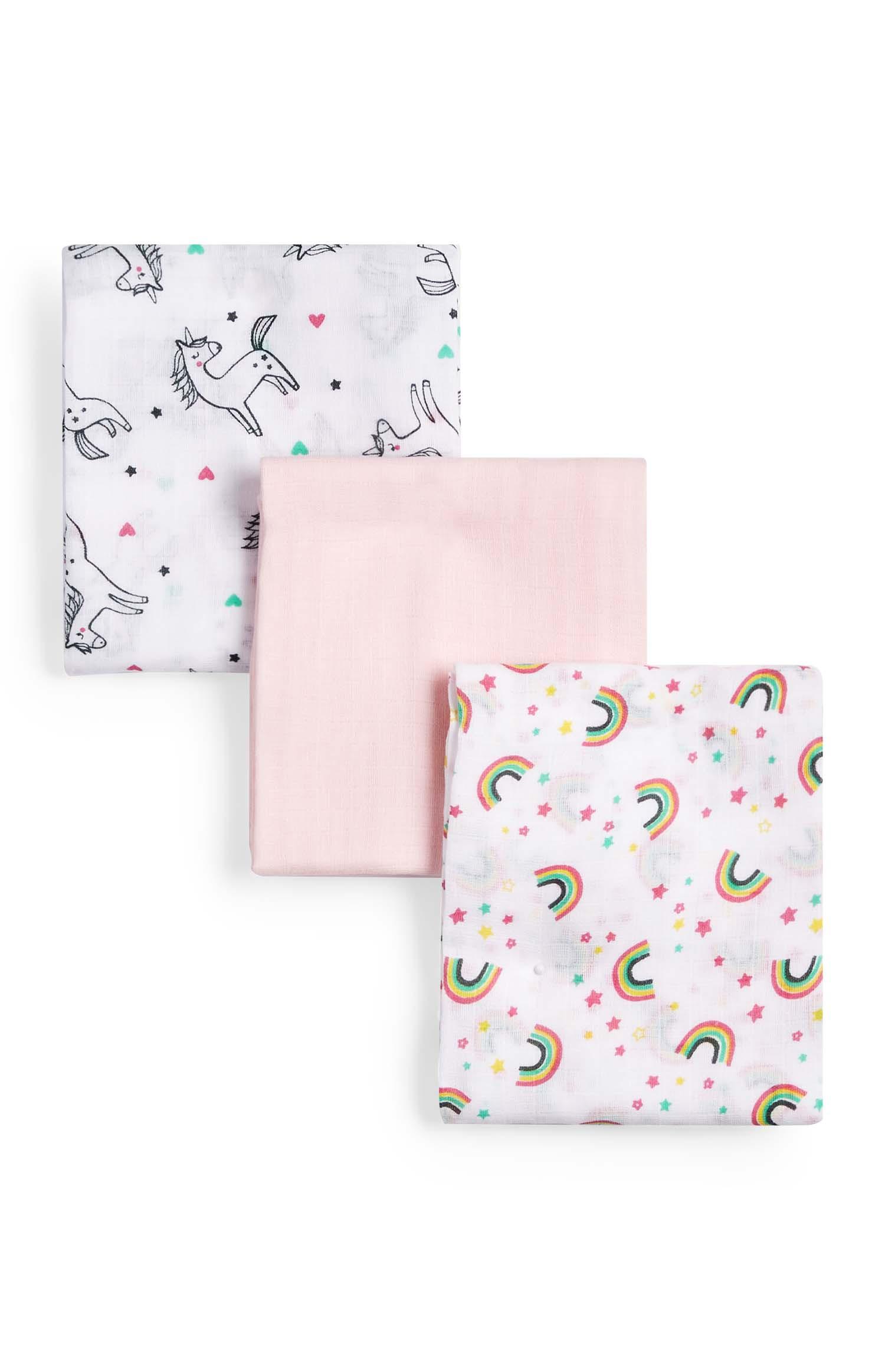 Dekliške muslinaste krpice s potiskom samorogov za novorojenčke, 3 kosi