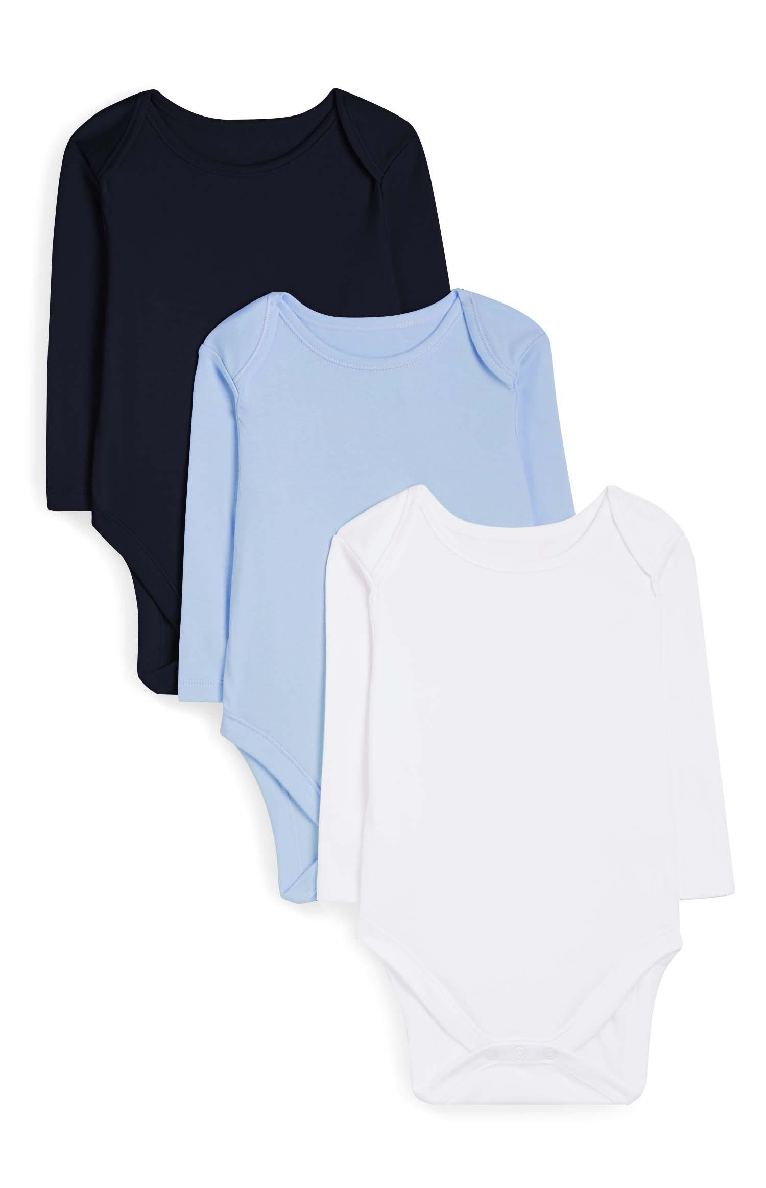 Svetlo moder bodi z dolgimi rokavi za novorojenčke, 3 kosi