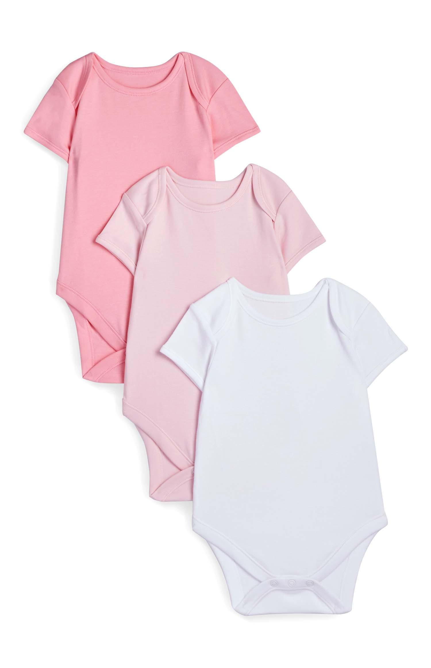Rožnat bodi s kratkimi rokavi za novorojenčke, 3 kosi