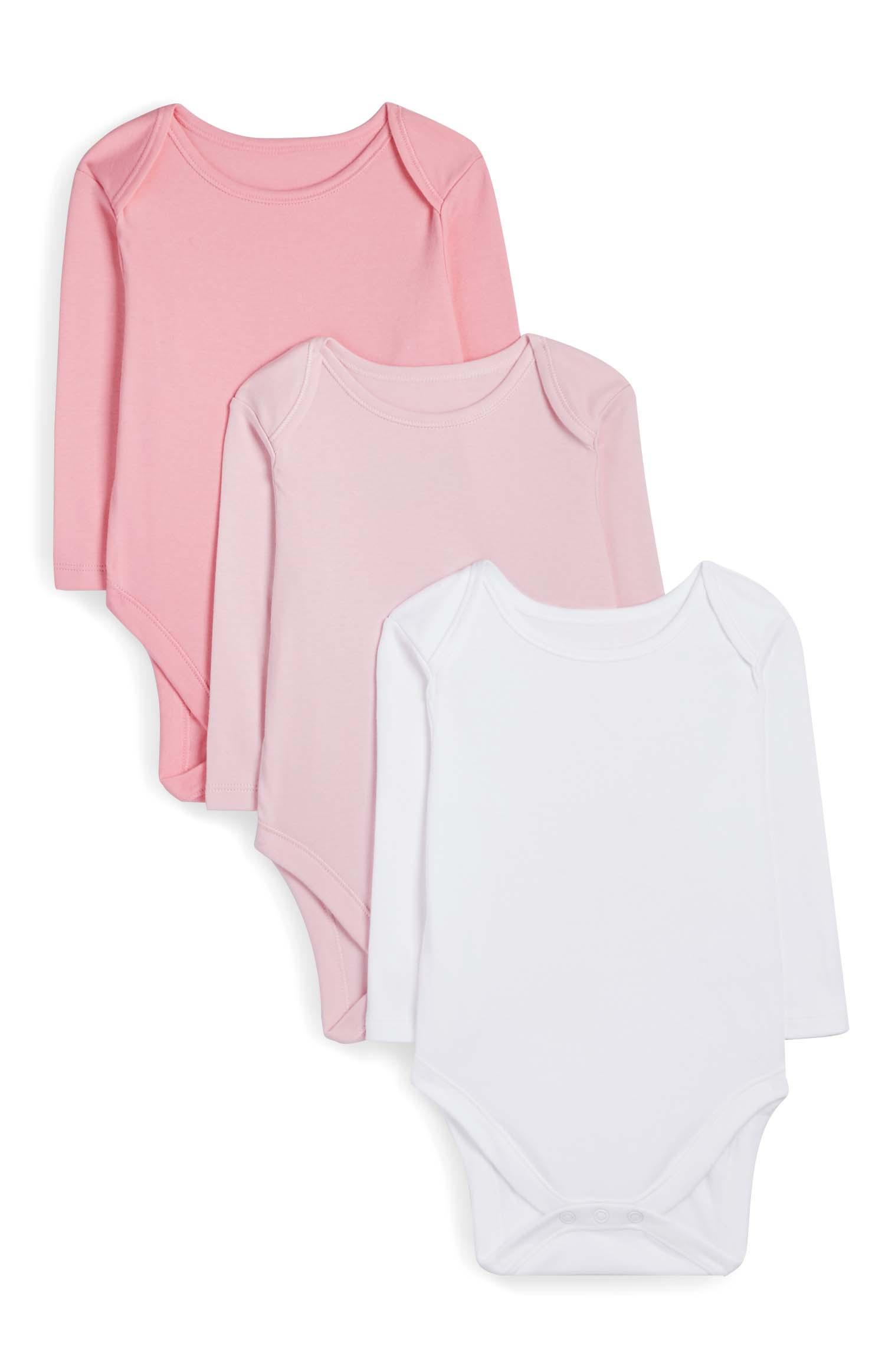 Rožnat bodi z dolgimi rokavi za novorojenčke, 3 kosi
