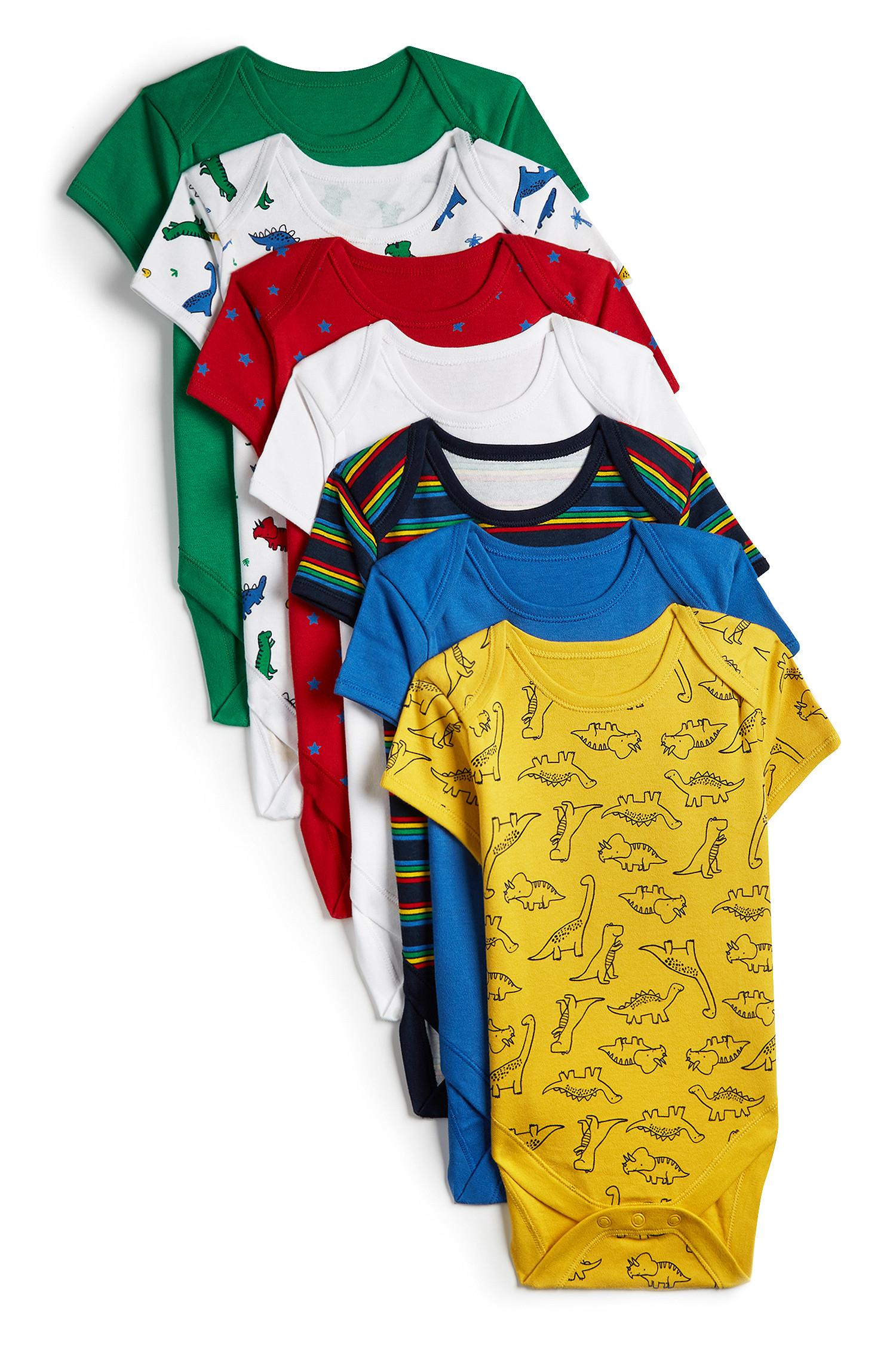 Fantovski bodi s kratkimi rokavi in potiskom dinozavrov za dojenčke, 7 kosov