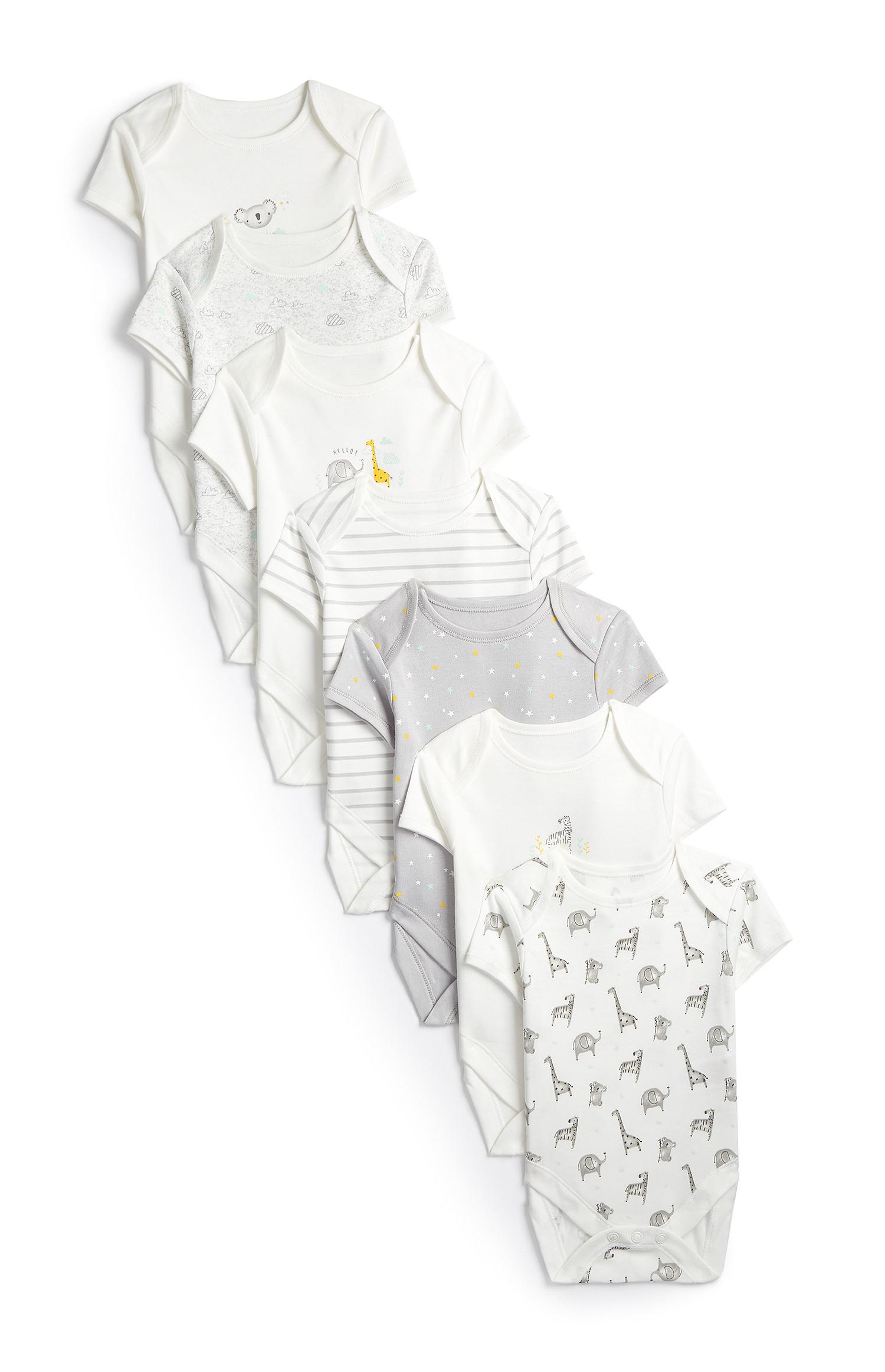Bodi s kratkimi rokavi in safari potiskom za novorojenčke, 7 kosov