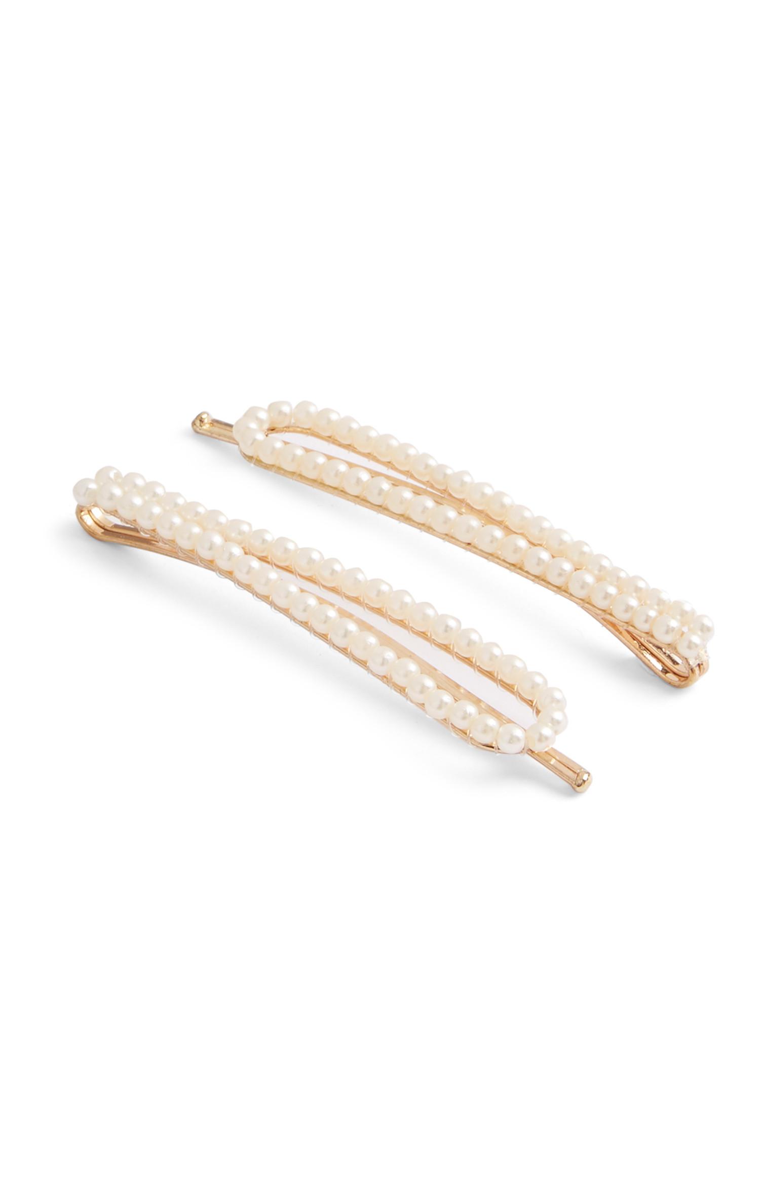 Pack 2 ganchos cabelo curvos pérolas