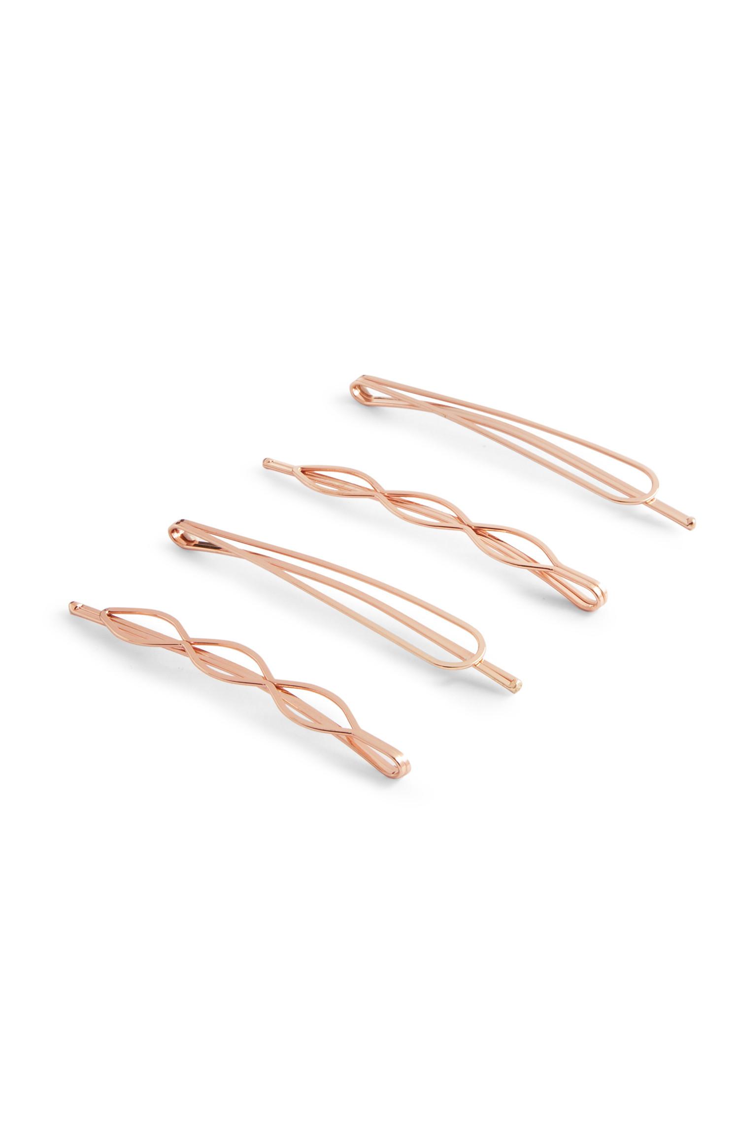 Pack 4 ganchos cabelo dourado rosa