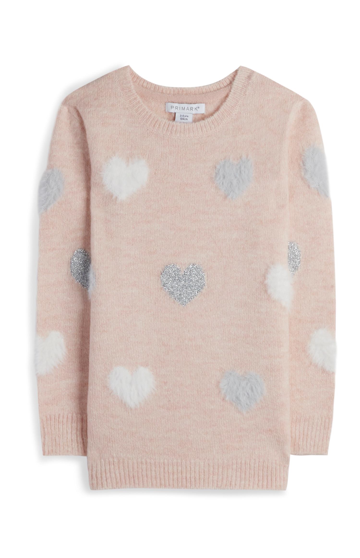 Jersey rosa palo suave con corazón para niña pequeña