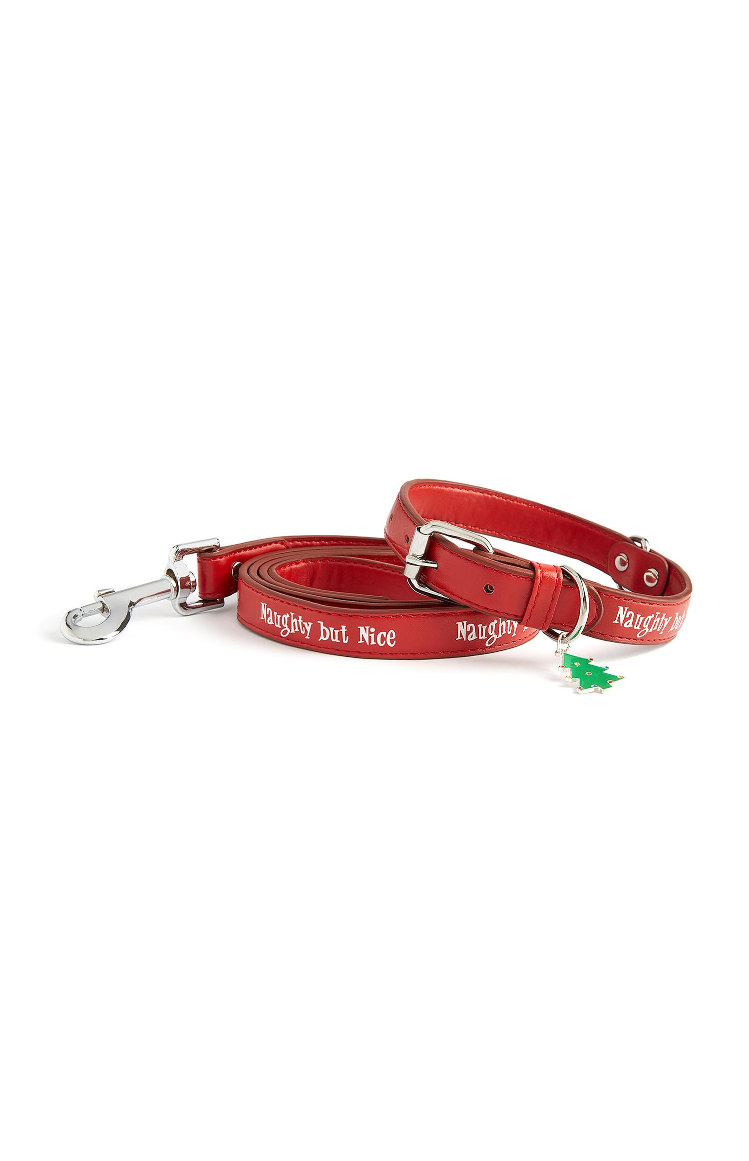 Juego de collar y correa para perro de color rojo Naughty or Nice