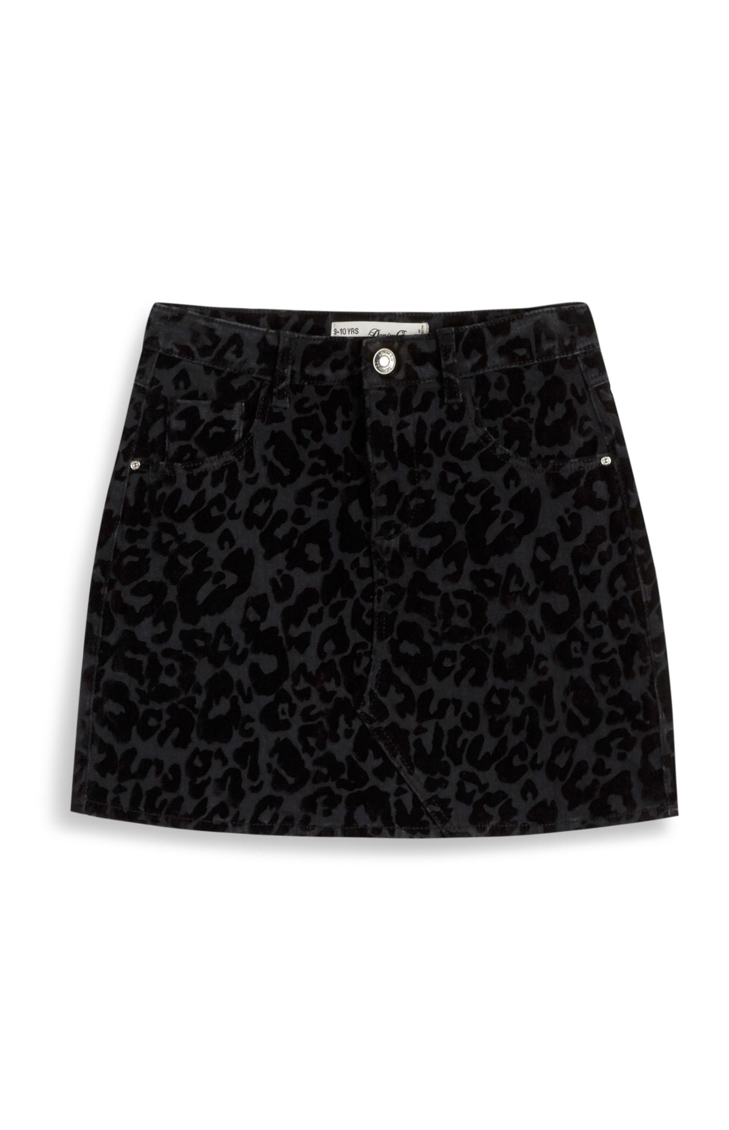 Falda vaquera negra con estampado de leopardo para niña mayor
