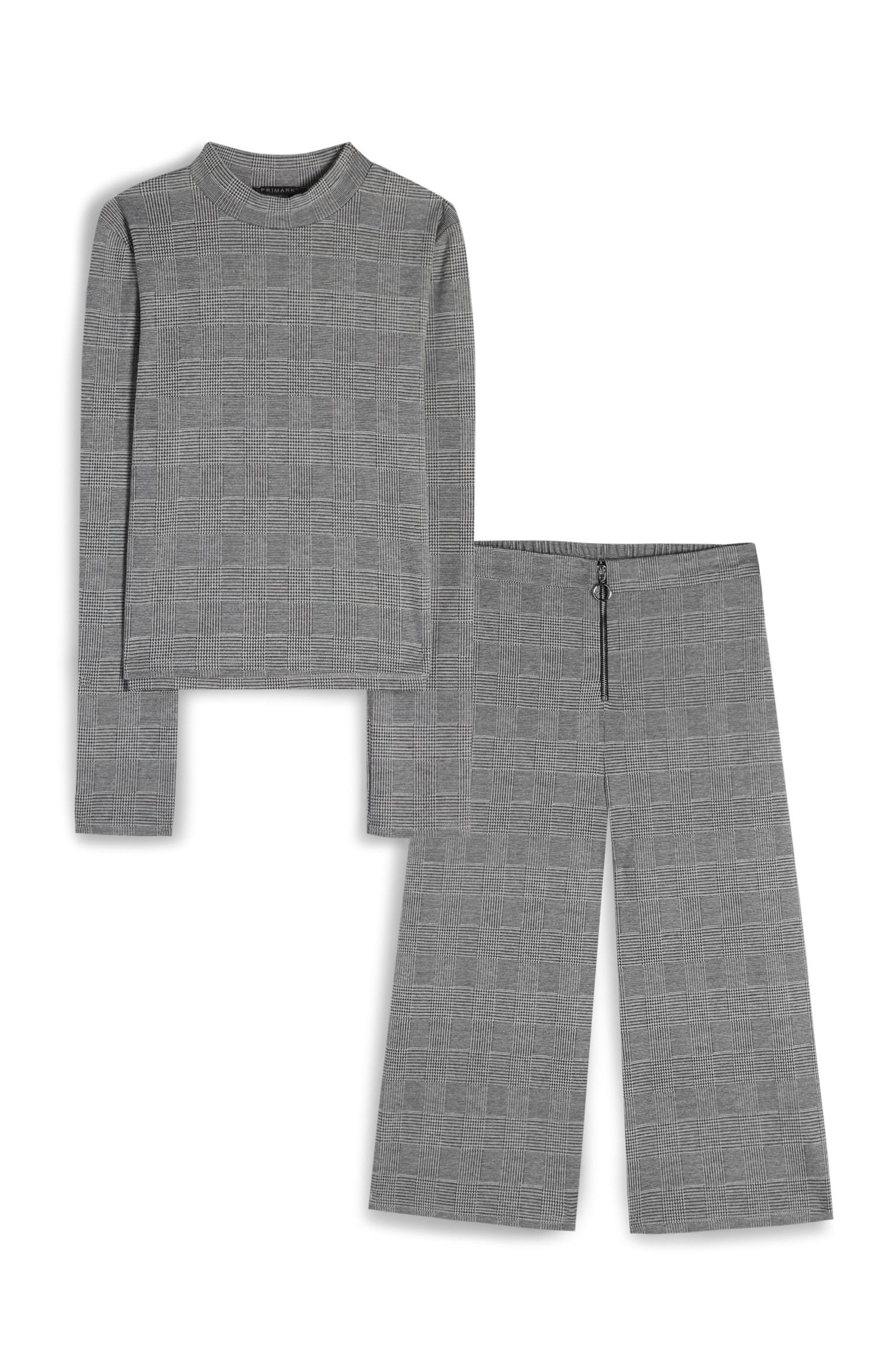 Conjunto de camiseta y falda pantalón a cuadros grises para niña mayor