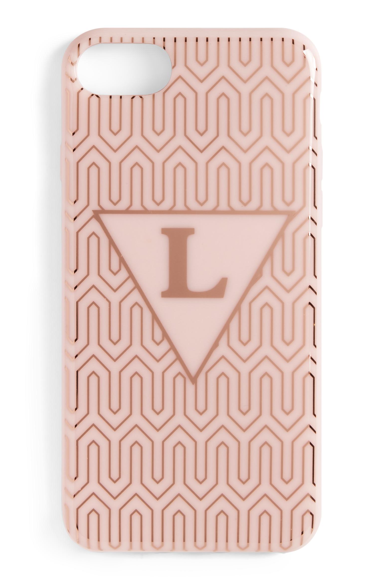 Carcasa rosa con inicial para móvil