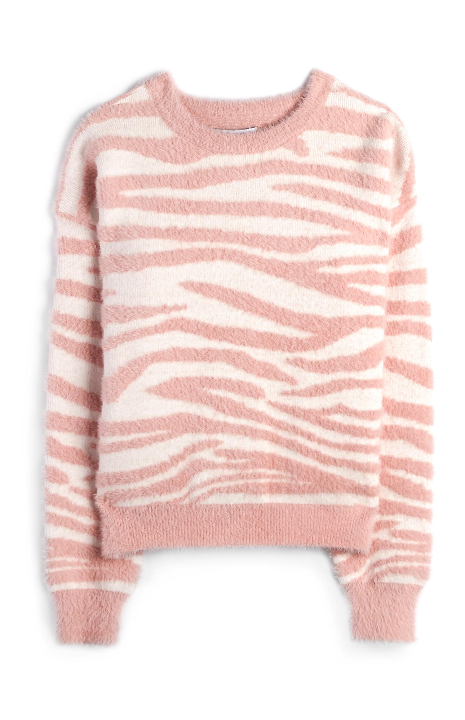 Jersey suave con estampado de tigre blanco y rosa para niña mayor