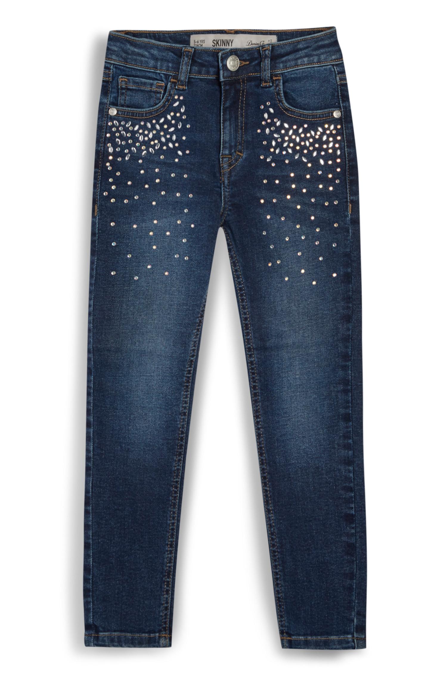 Vaqueros azul añil con strass para niña pequeña
