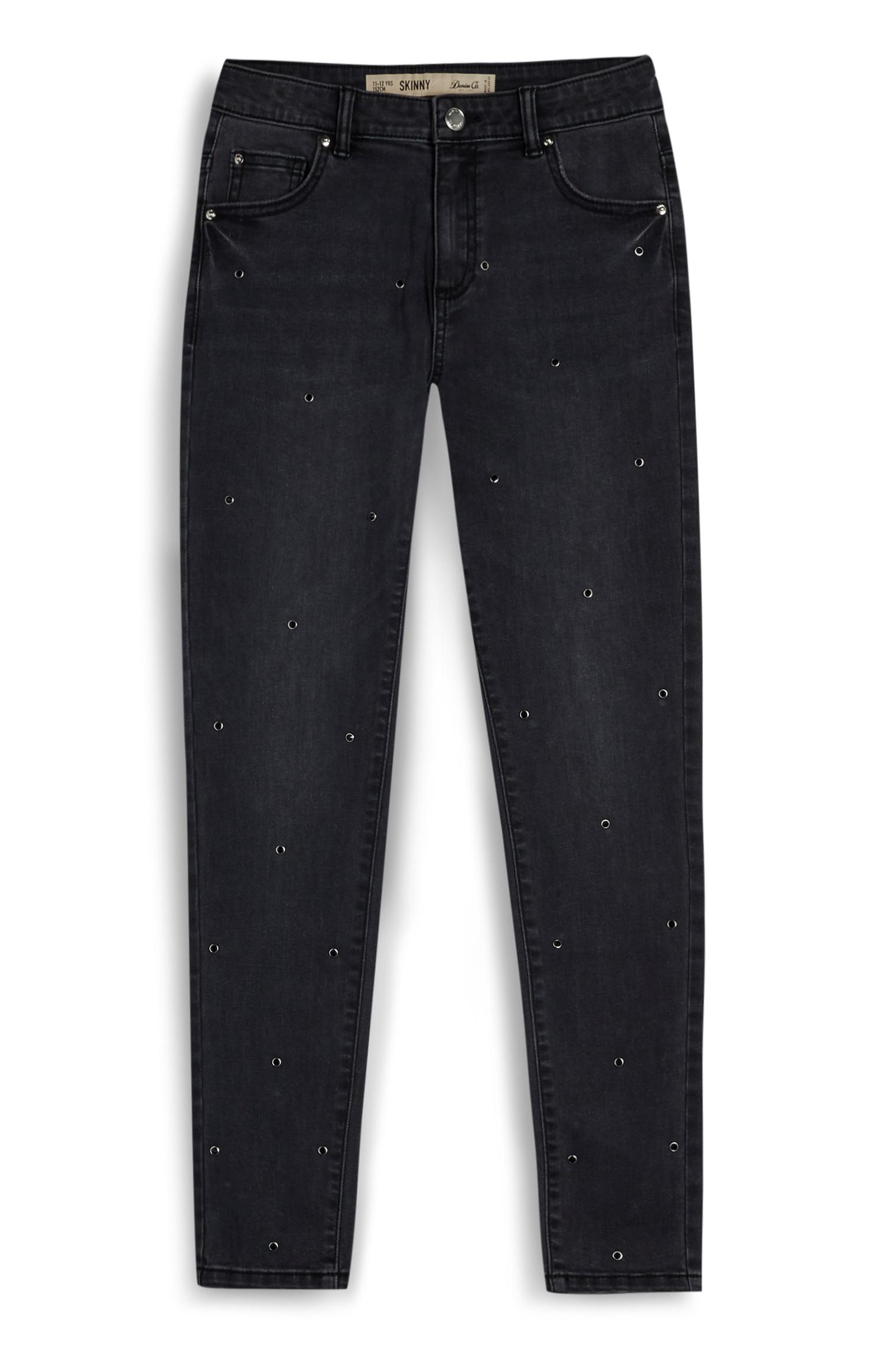 Sprane oprijete kavbojke črne barve z zakovicami za dekleta