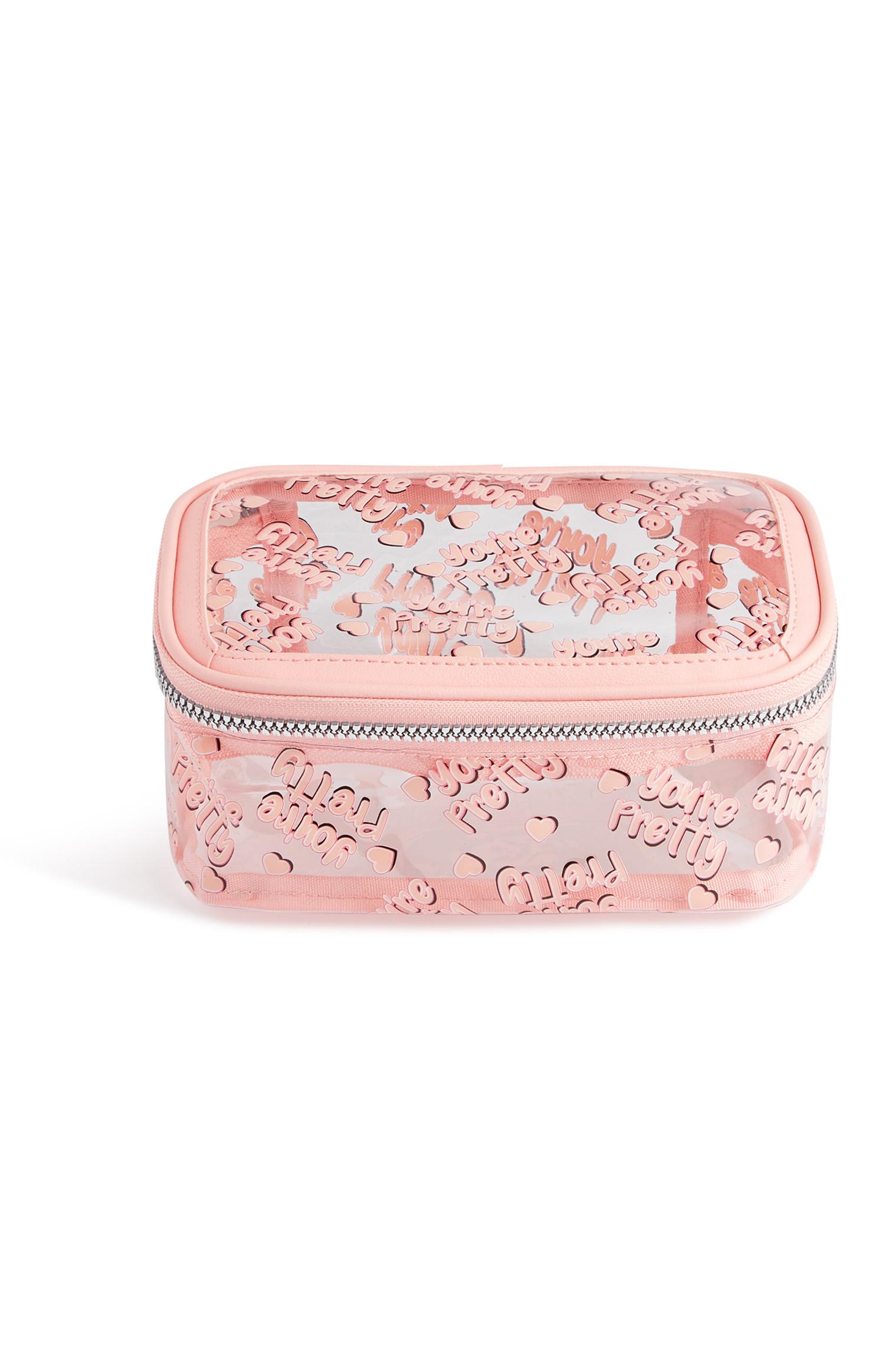 Neceser de maquillaje transparente rosa