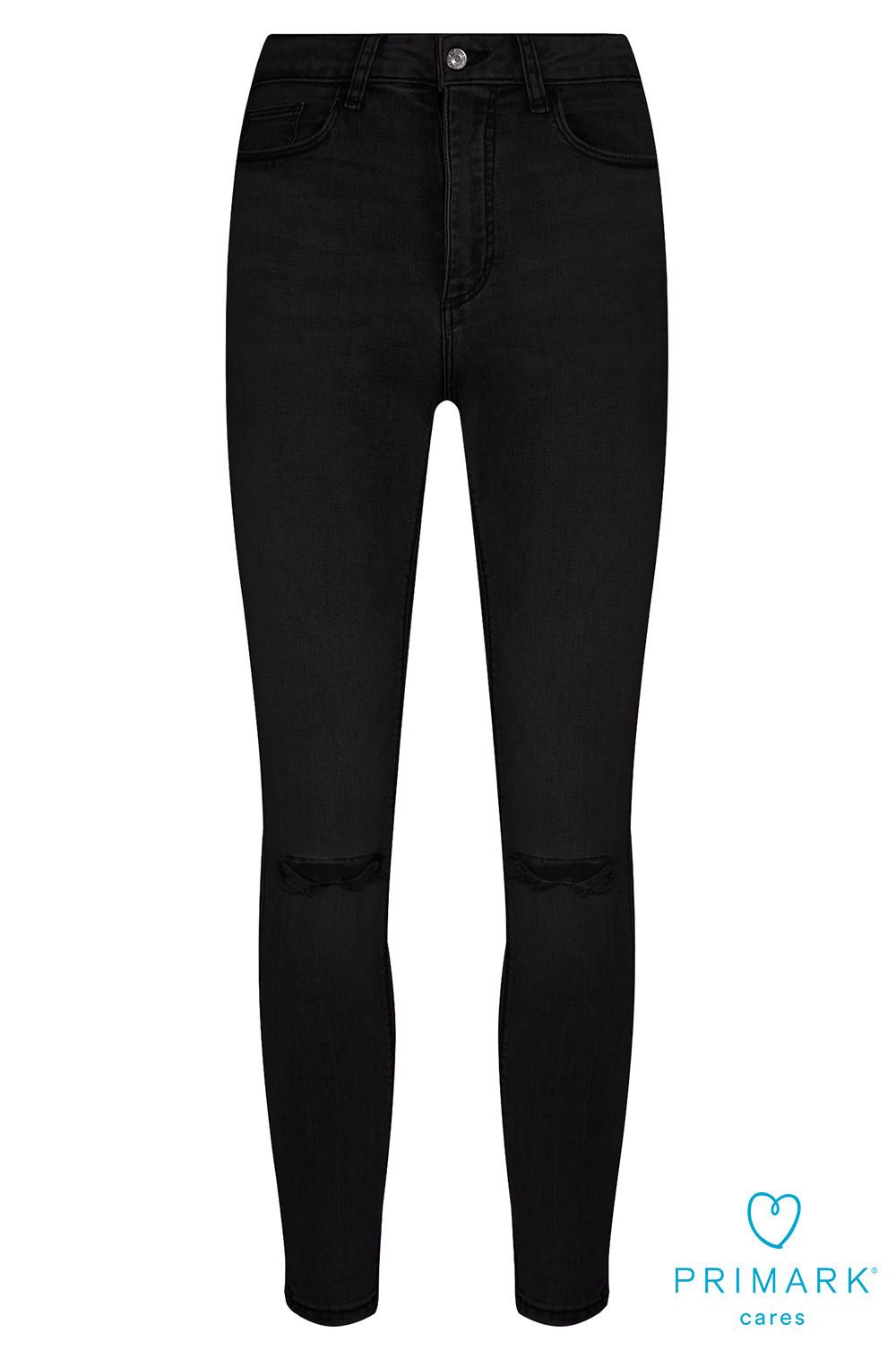 Calças ganga algodão sustentável rasgões preto