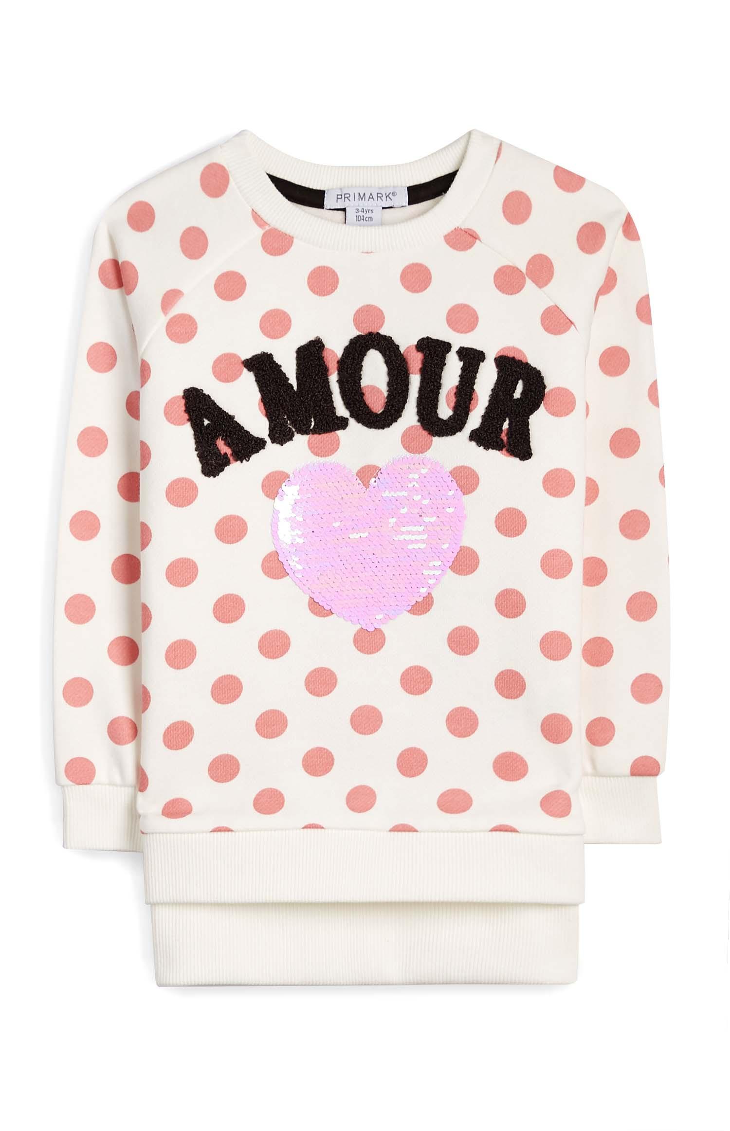 Pikčast pulover s srčki za mlajša dekleta