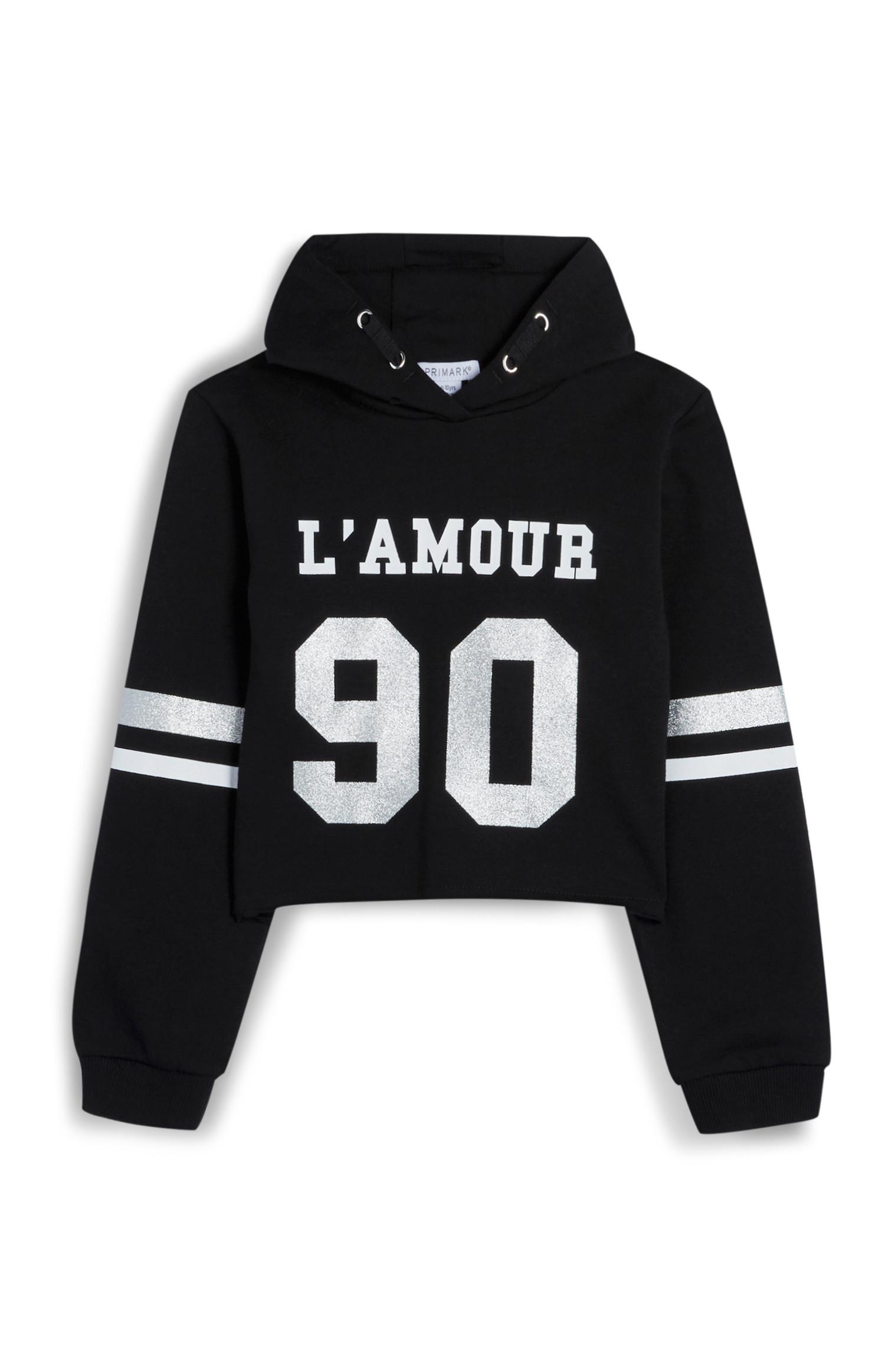 Sudadera corta negra con capucha «Lamour» para niña mayor