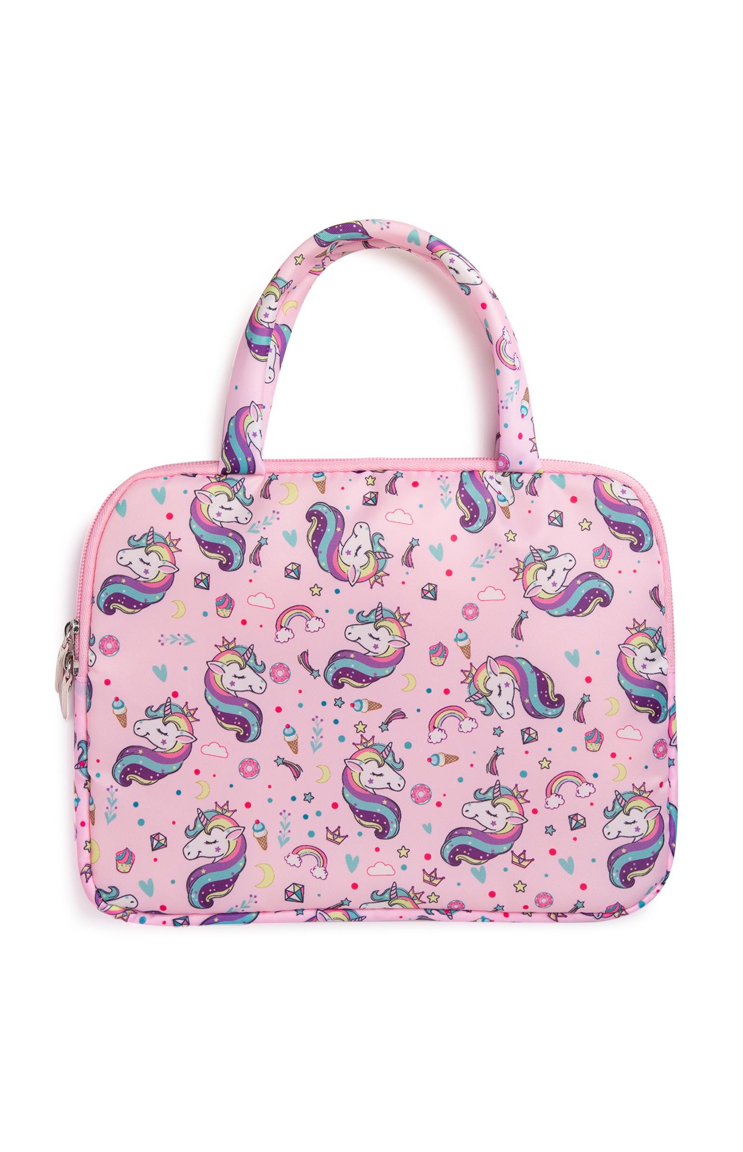 Rožnata torbica za tablični računalnik s samorogi