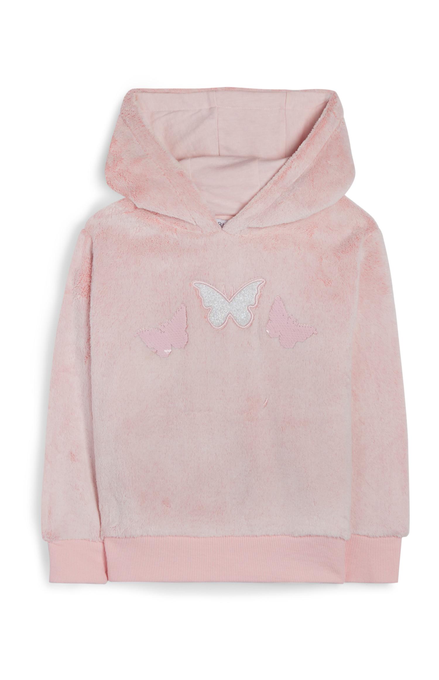 Sudadera rosa con capucha y mariposa para niña pequeña