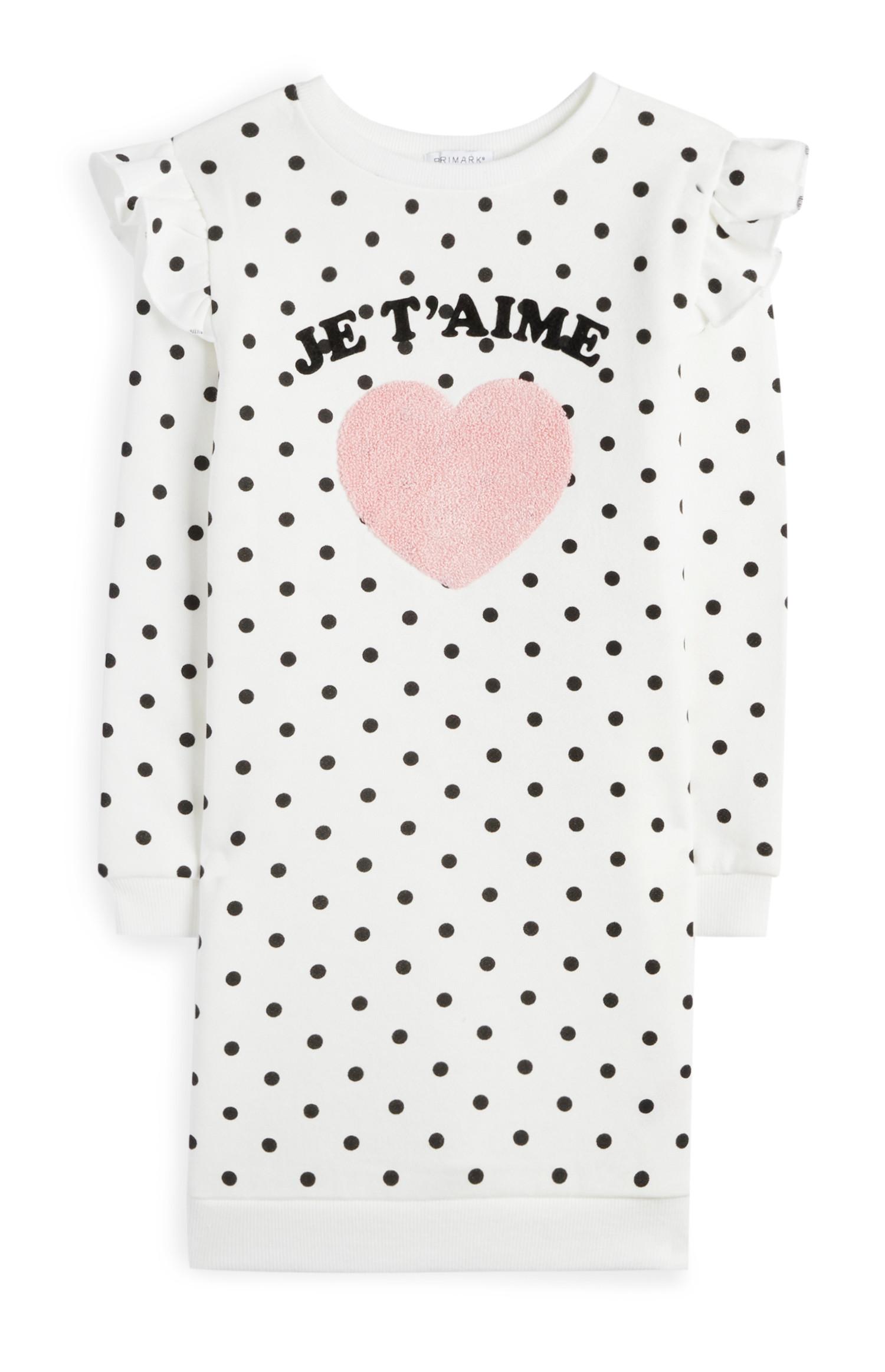 Vestido de lunares blanco con corazón de borreguillo para niña pequeña