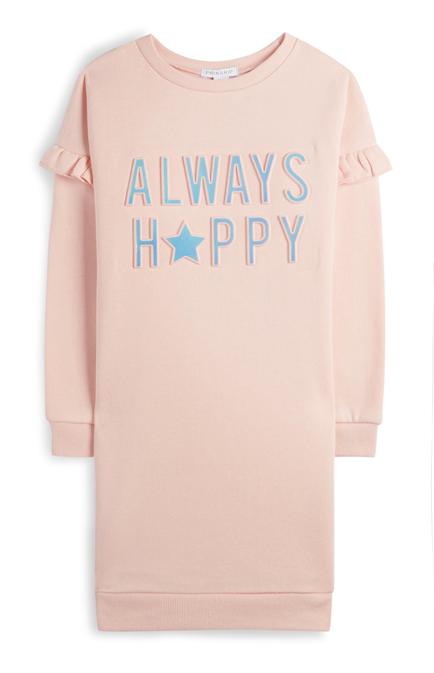 Vestido en tejido sudadera rosa «Always Happy» para niña pequeña