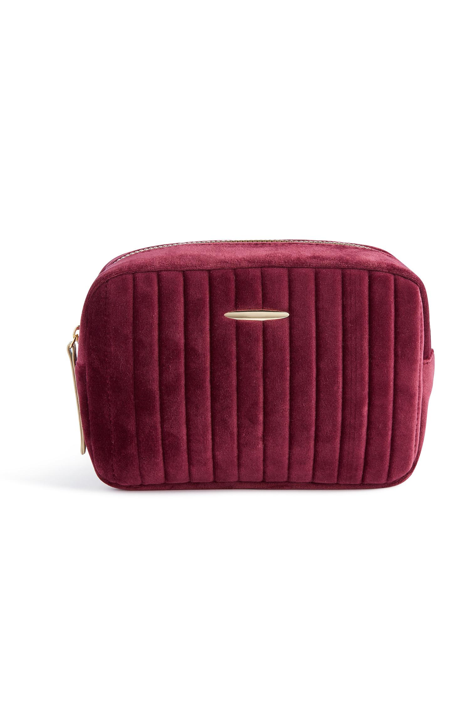 Neceser de maquillaje de terciopelo burdeos