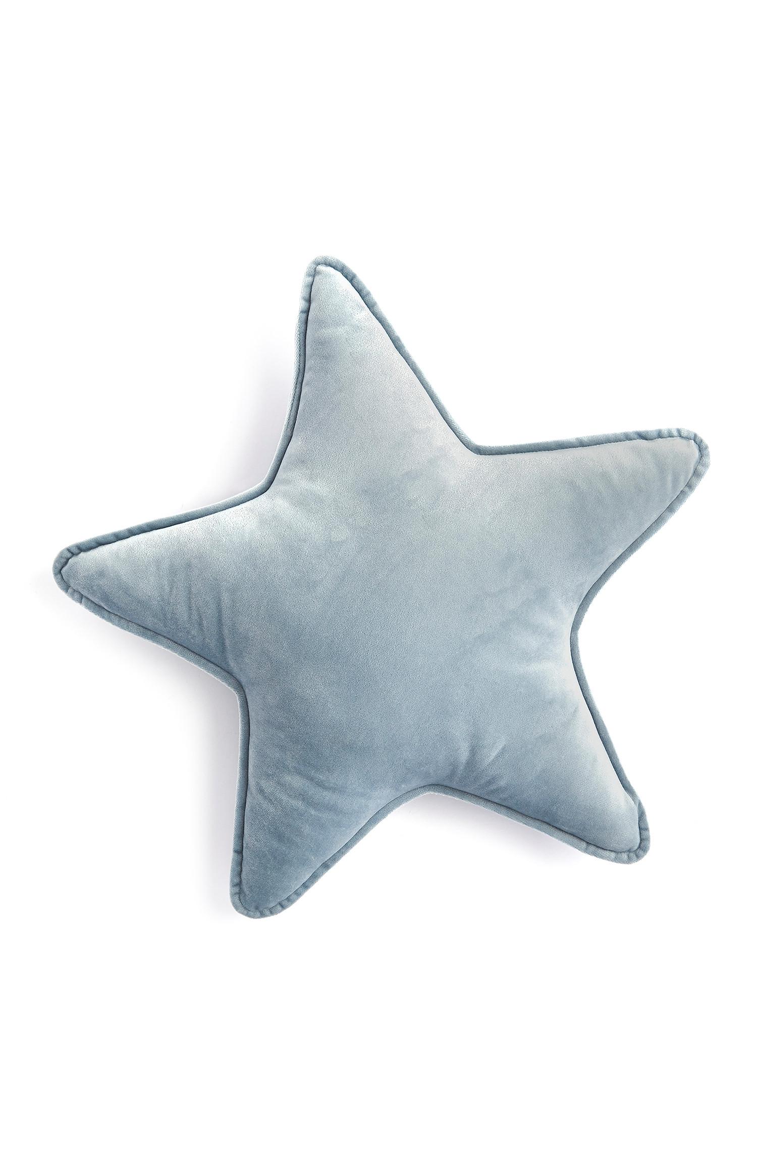 Cojín gris en forma de estrella con ribete