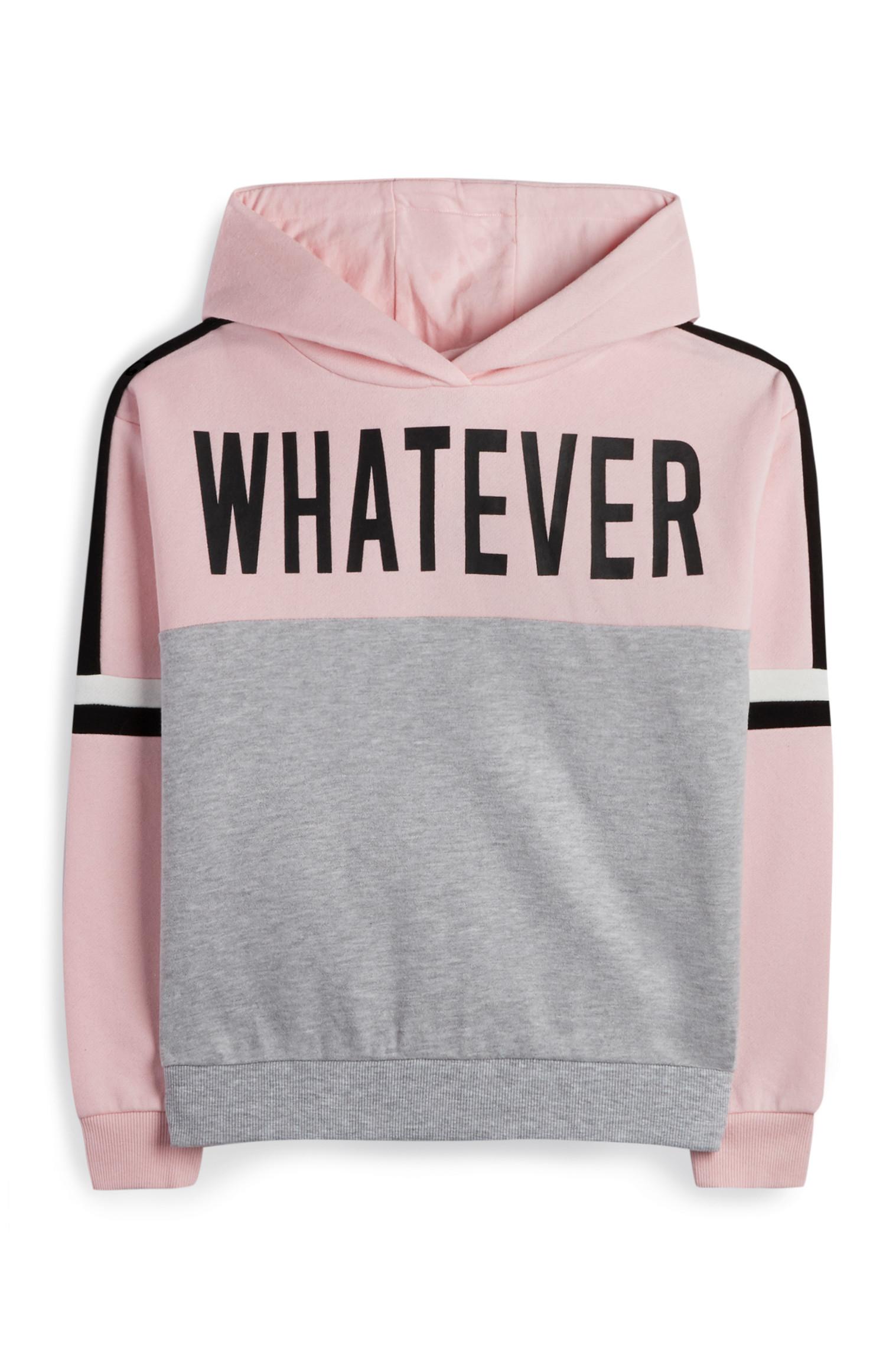 Sudadera con capucha rosa y gris «Whatever» para niña mayor