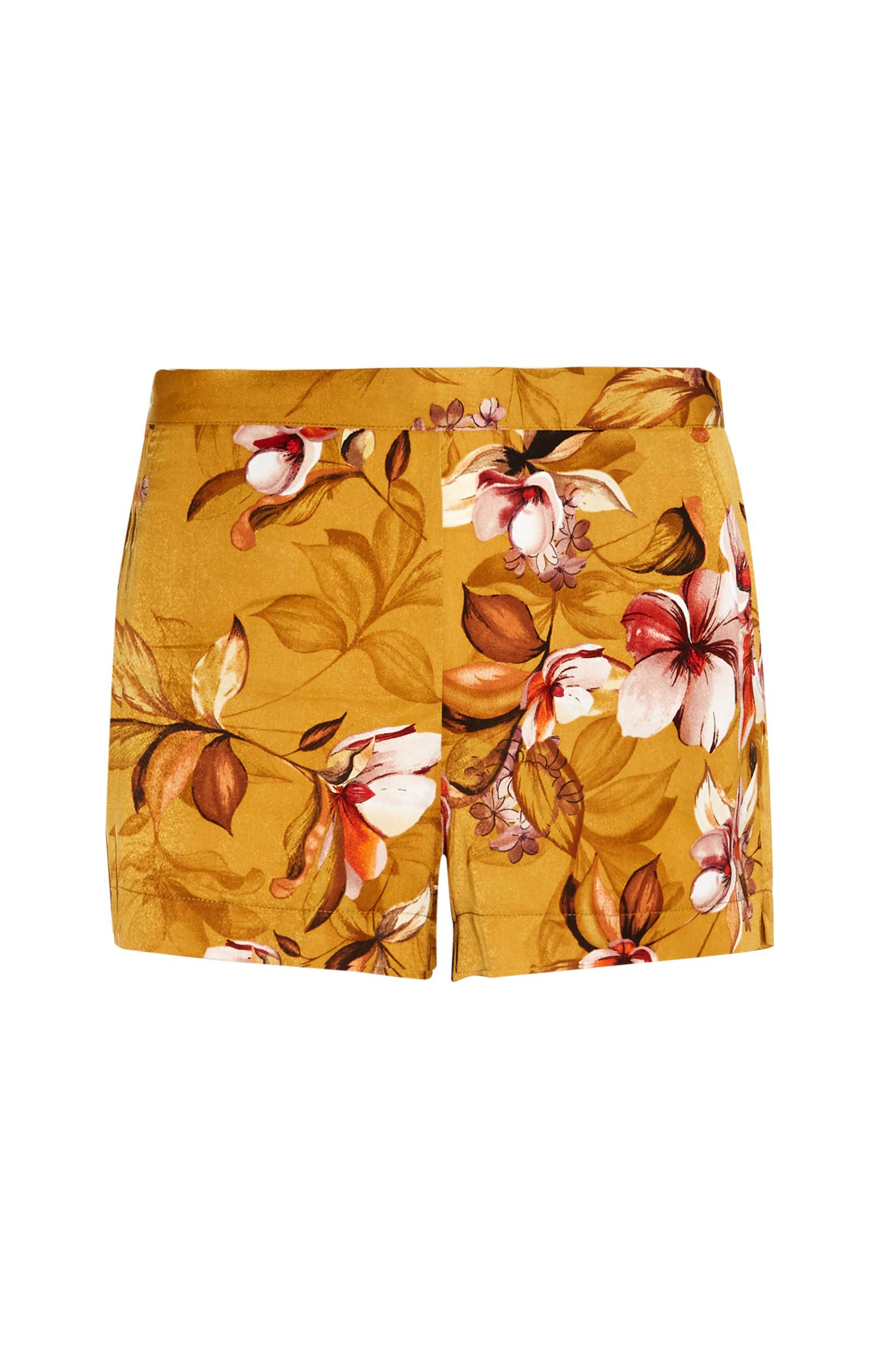 Calções pijama cetim padrão floral mostarda