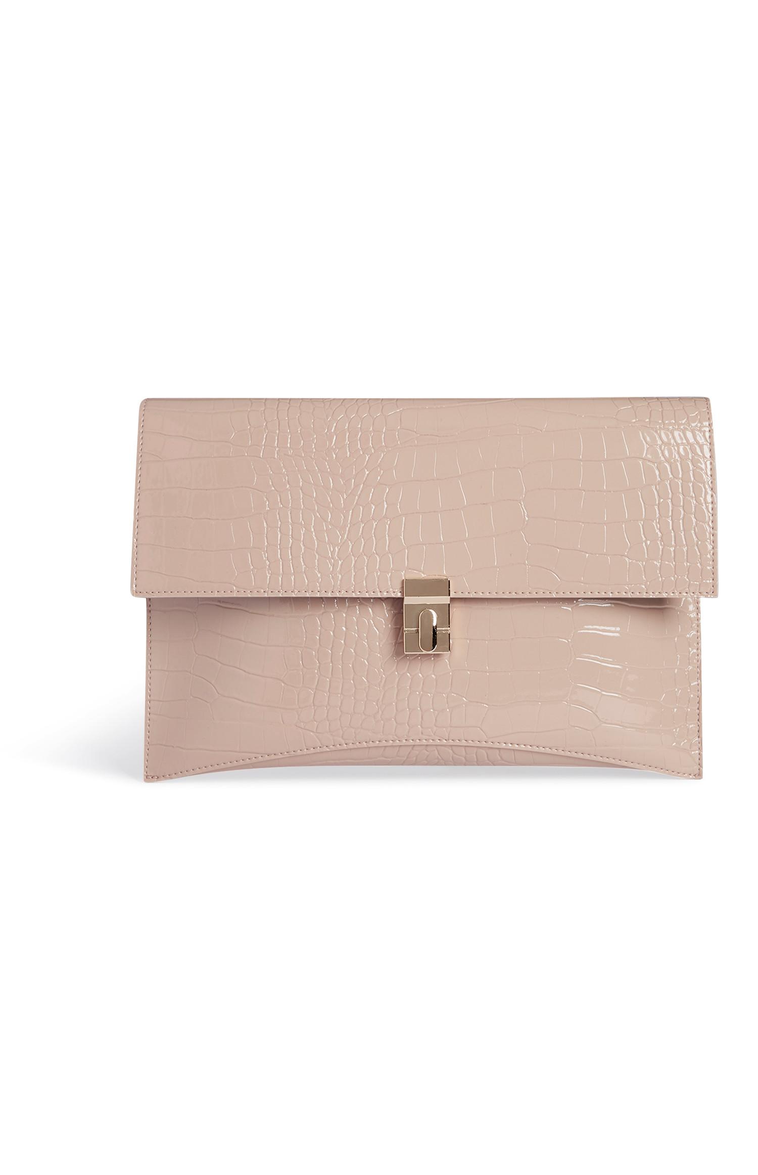 Clutch estampado crocodilo nude