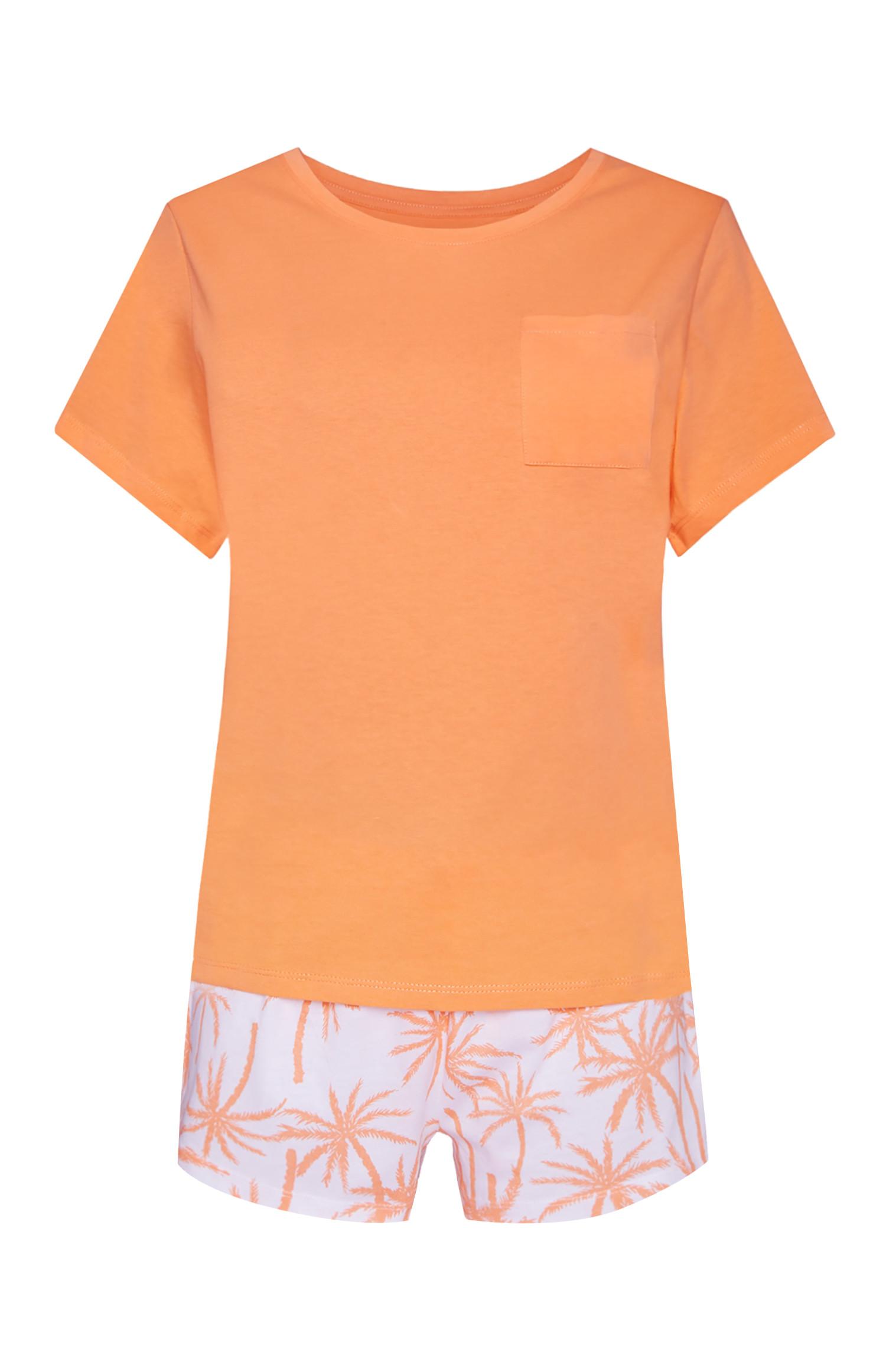 Short de pyjama orange et blanc à imprimé palmiers