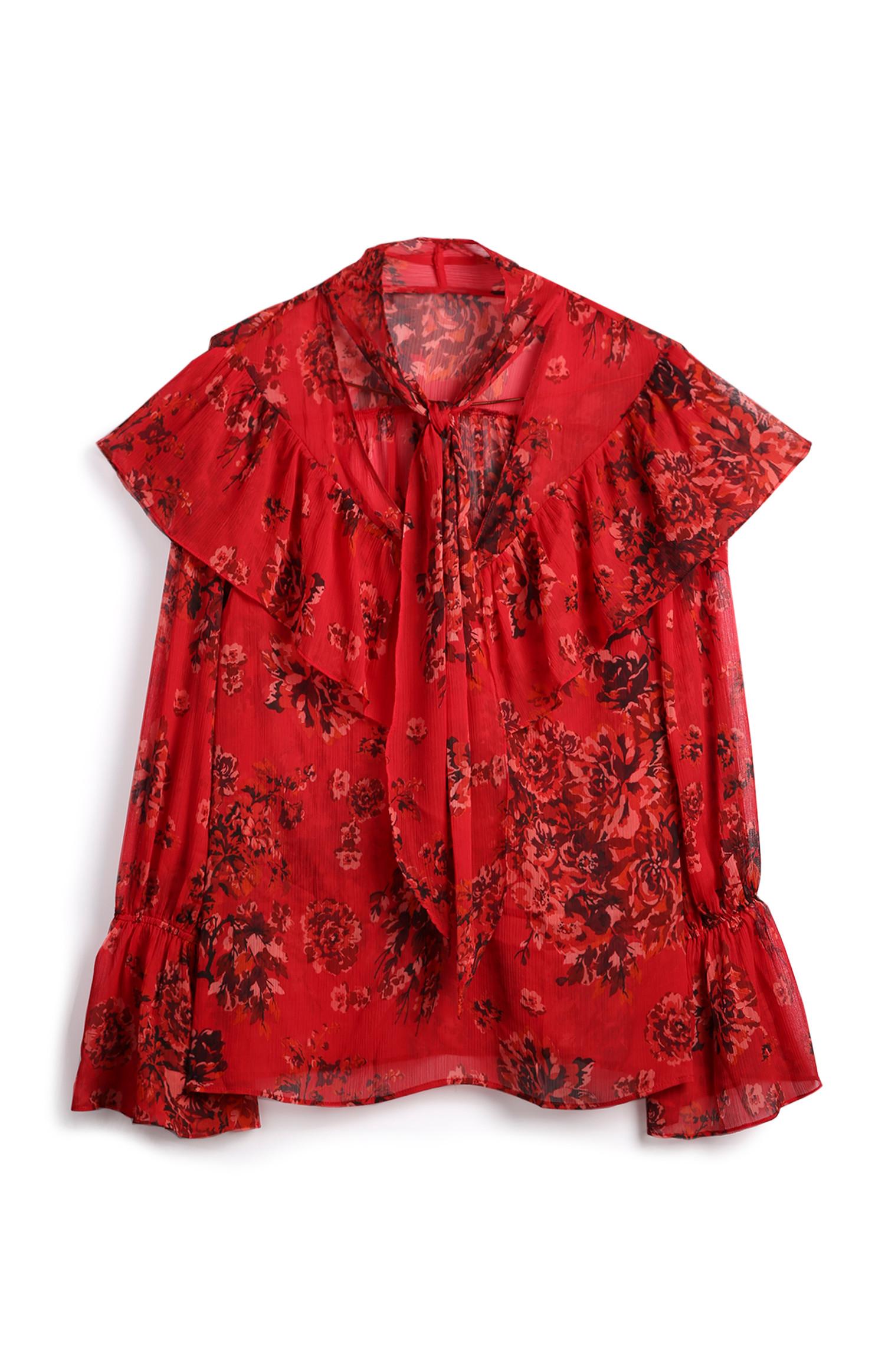 Blusa padrão floral vermelho