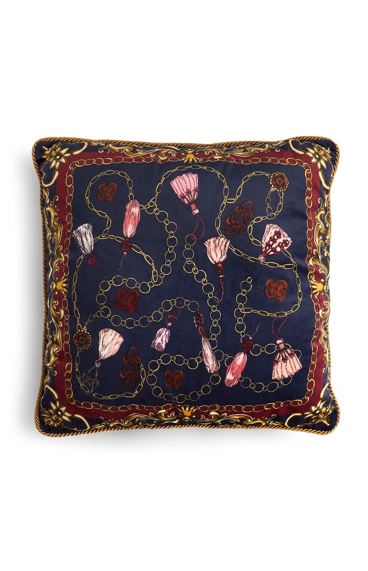Cojín cuadrado con estampado de cadenas azul marino