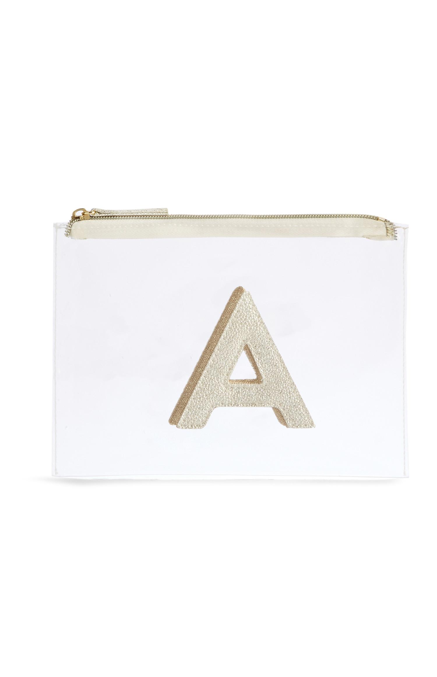 Neceser de maquillaje transparente con la letra «A»