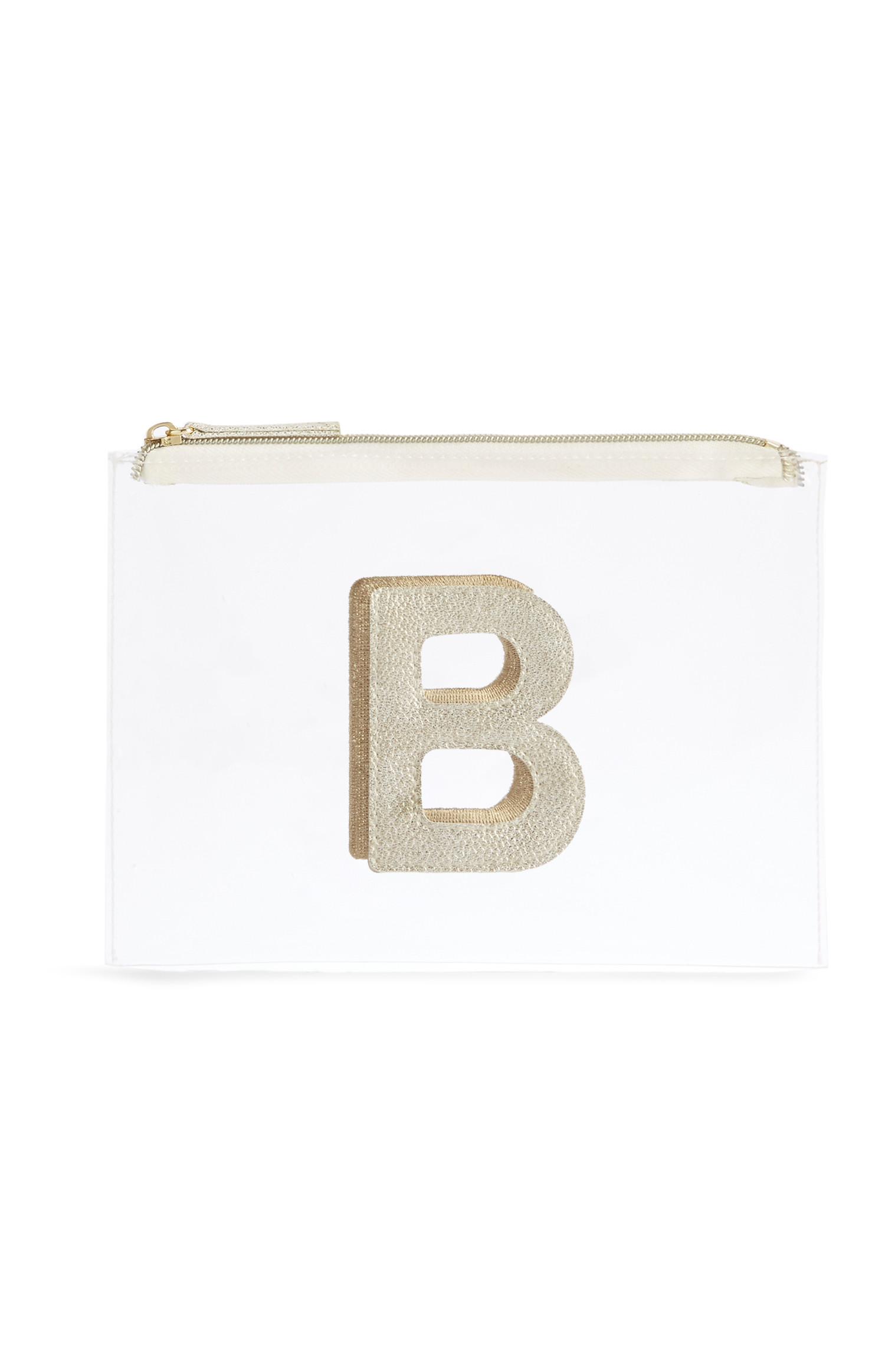 Neceser de maquillaje transparente con la letra «B»
