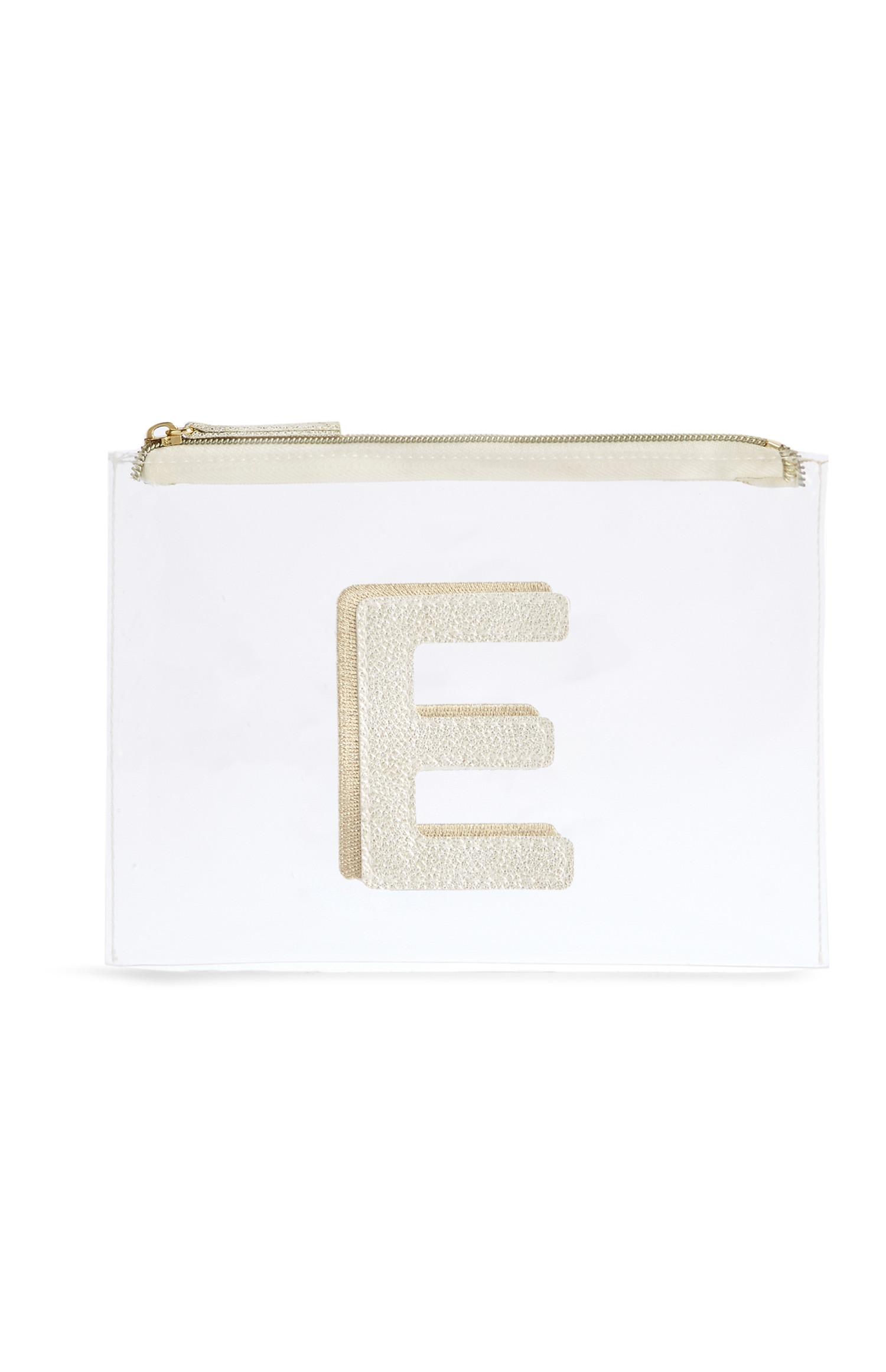 Neceser de maquillaje transparente con la letra «E»