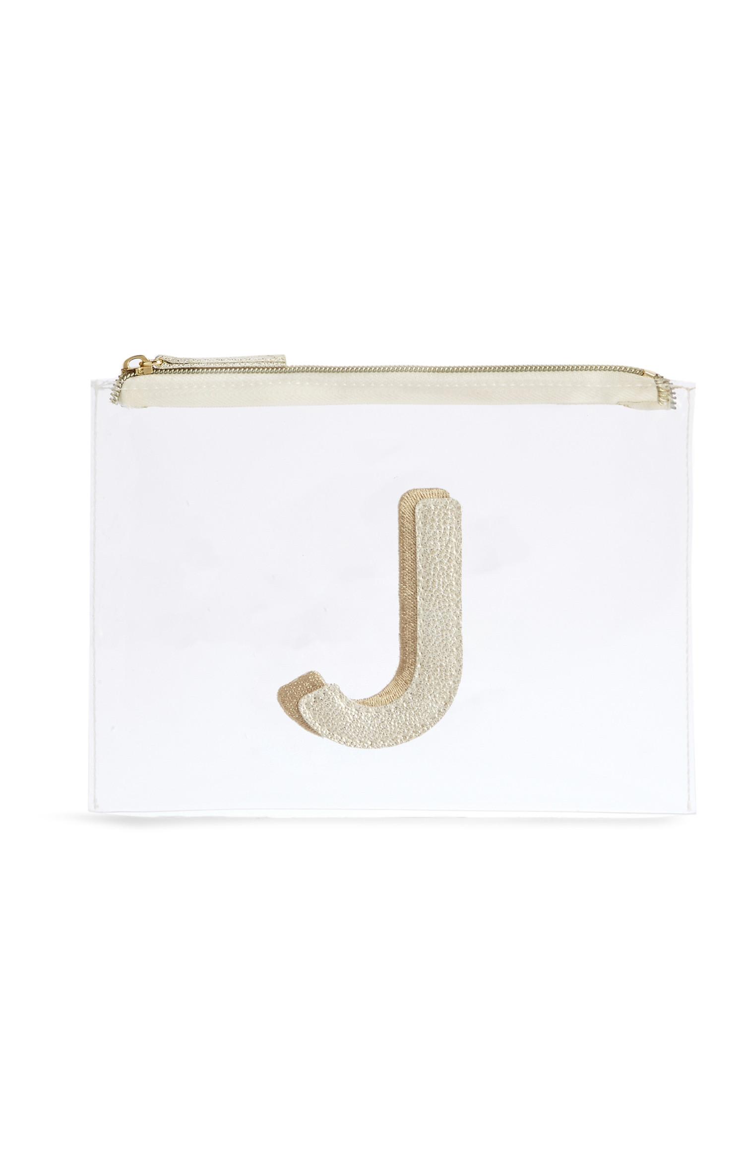Neceser de maquillaje transparente con la letra «J»
