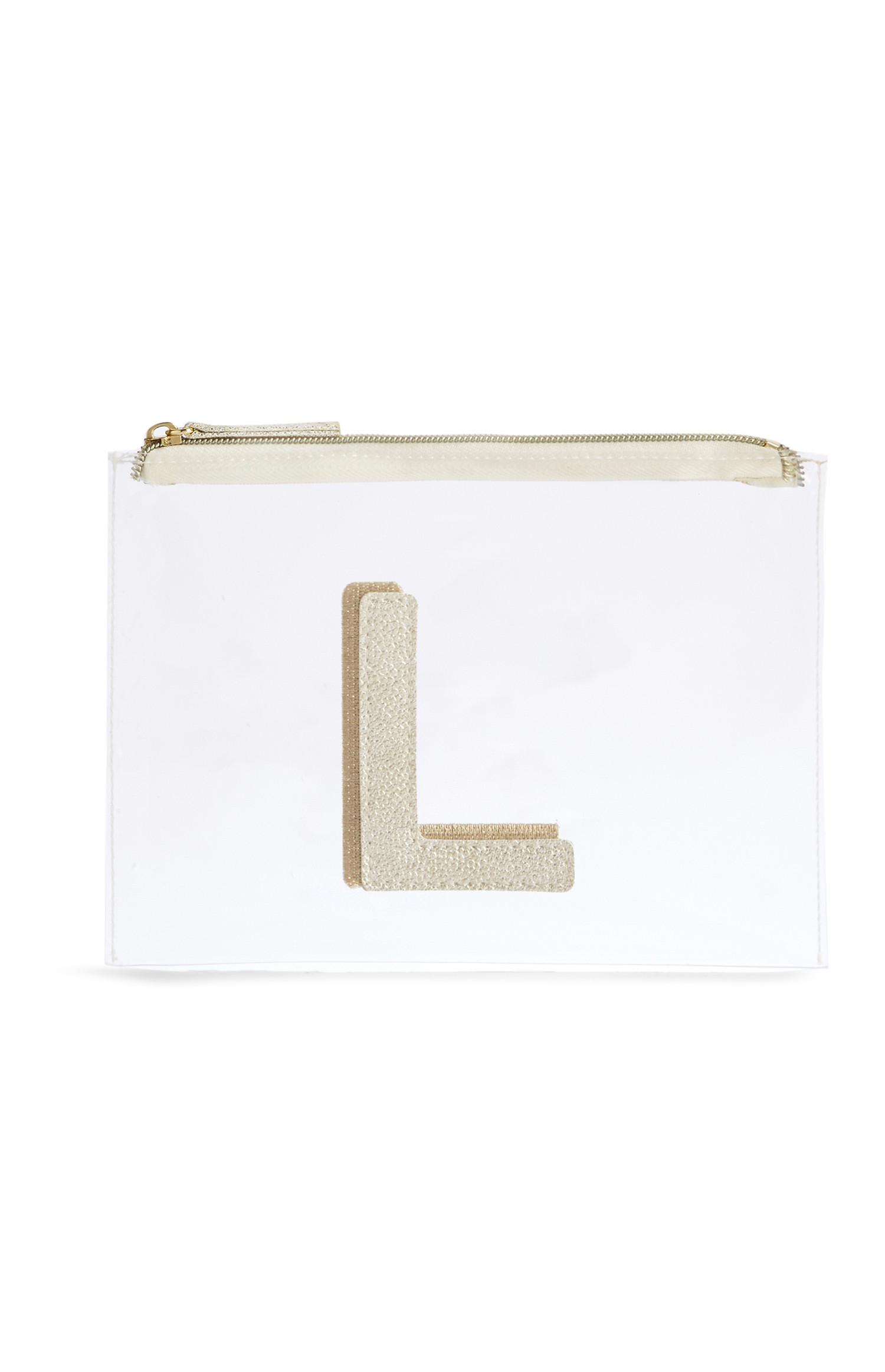 Neceser de maquillaje transparente con la letra «L»