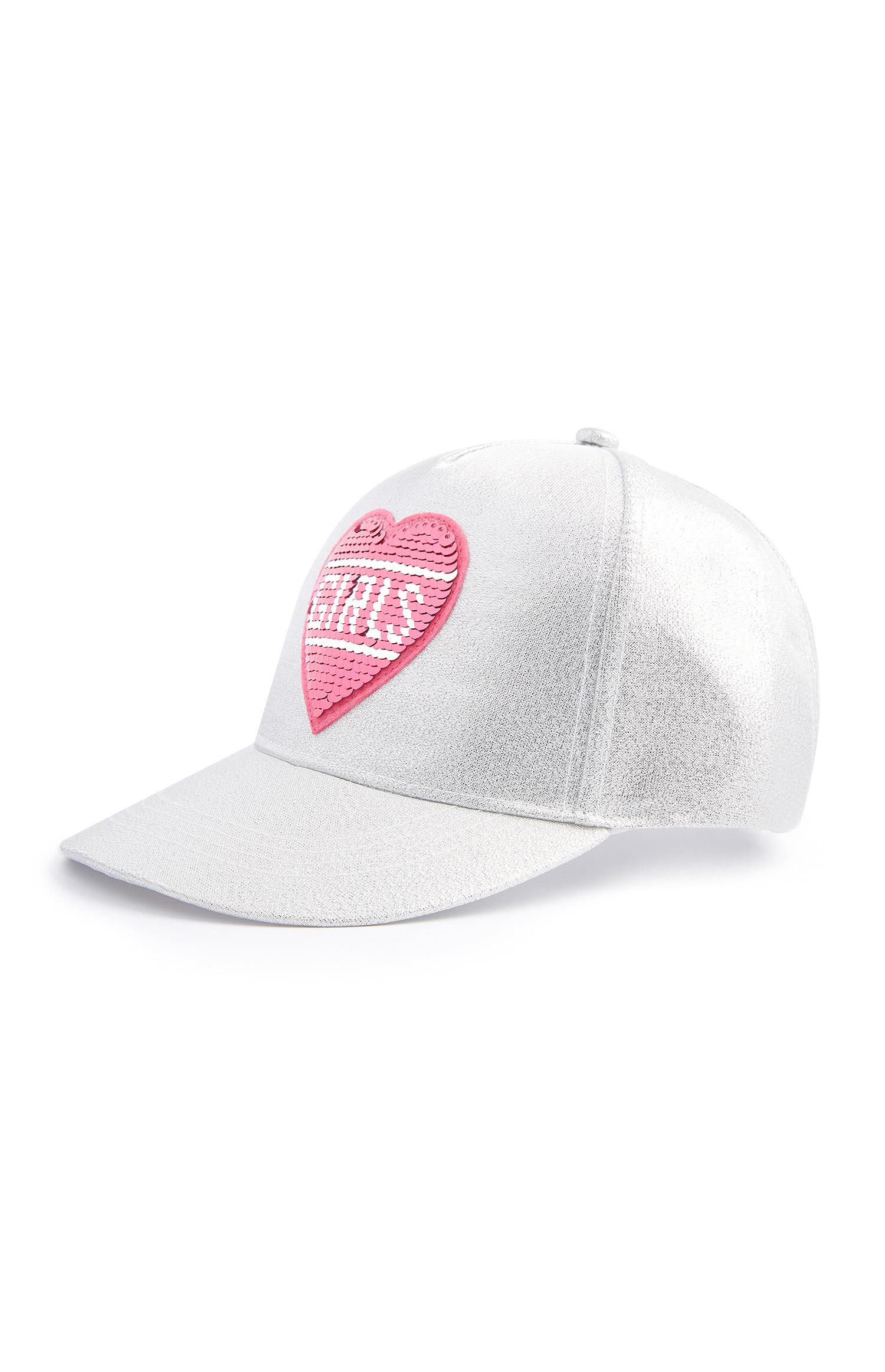 Cappellino argentato con cuore di paillettes da bambina