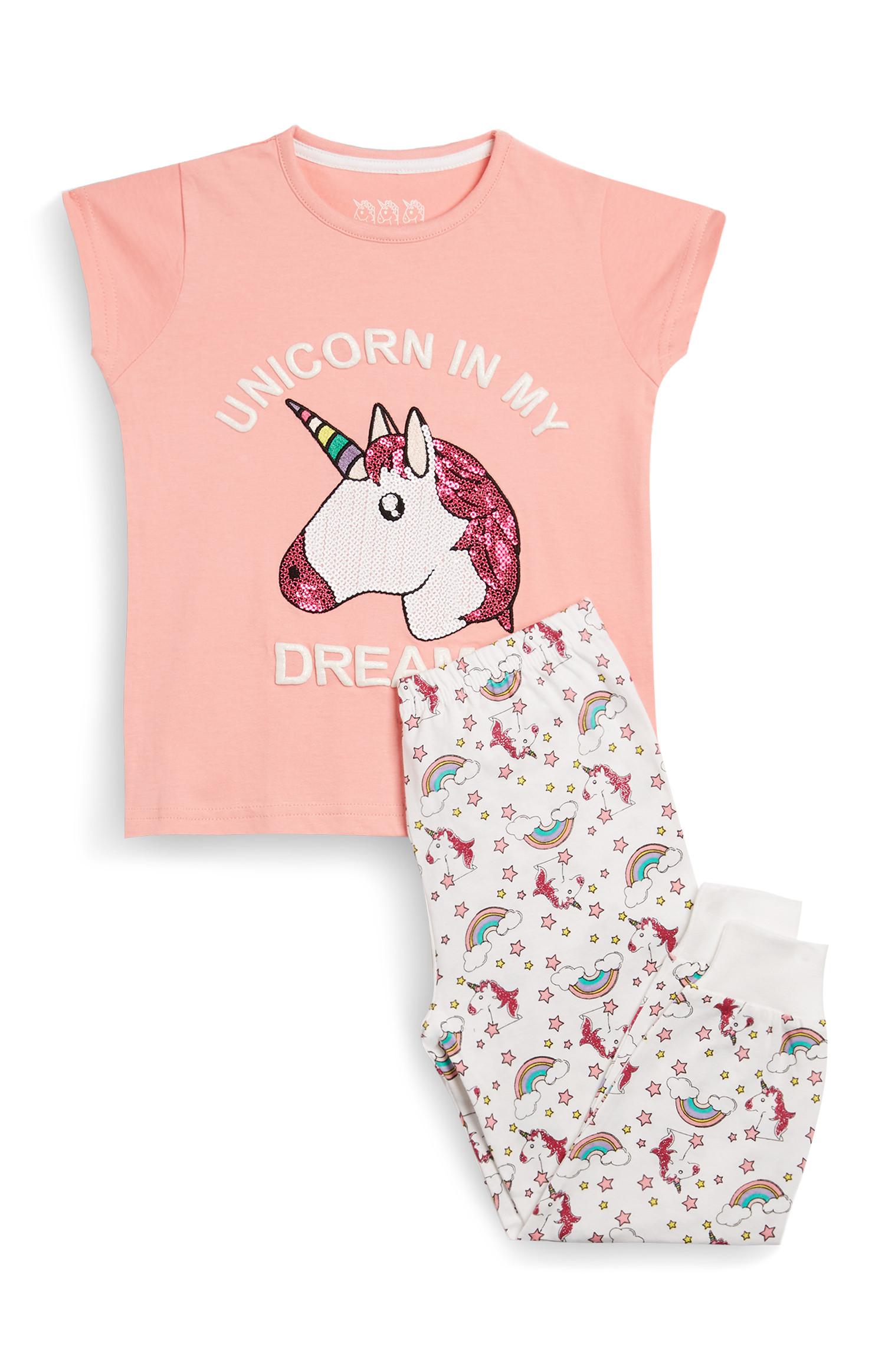 Pijama 2 peças unicórnio cor-de-rosa