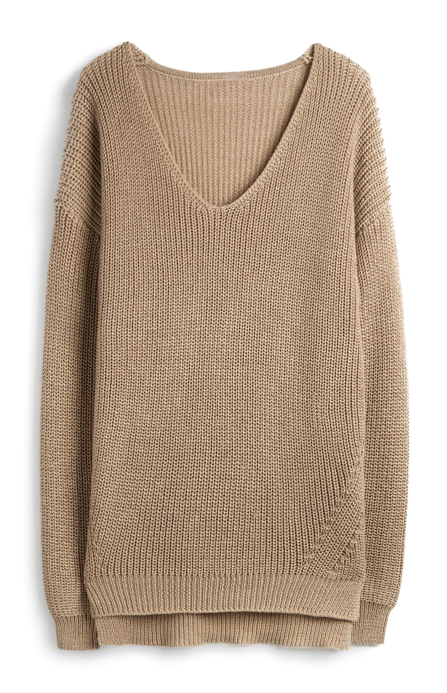 Sivorjav recikliran pulover z V-izrezom
