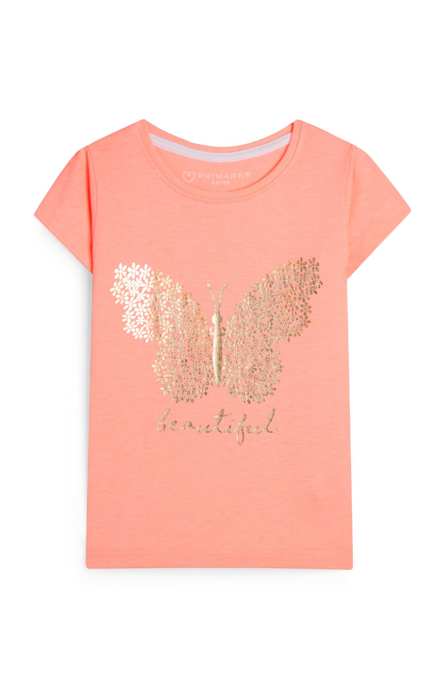 Dekliška koralno rdeča majica z zlatim metuljem Beautiful za dojenčke