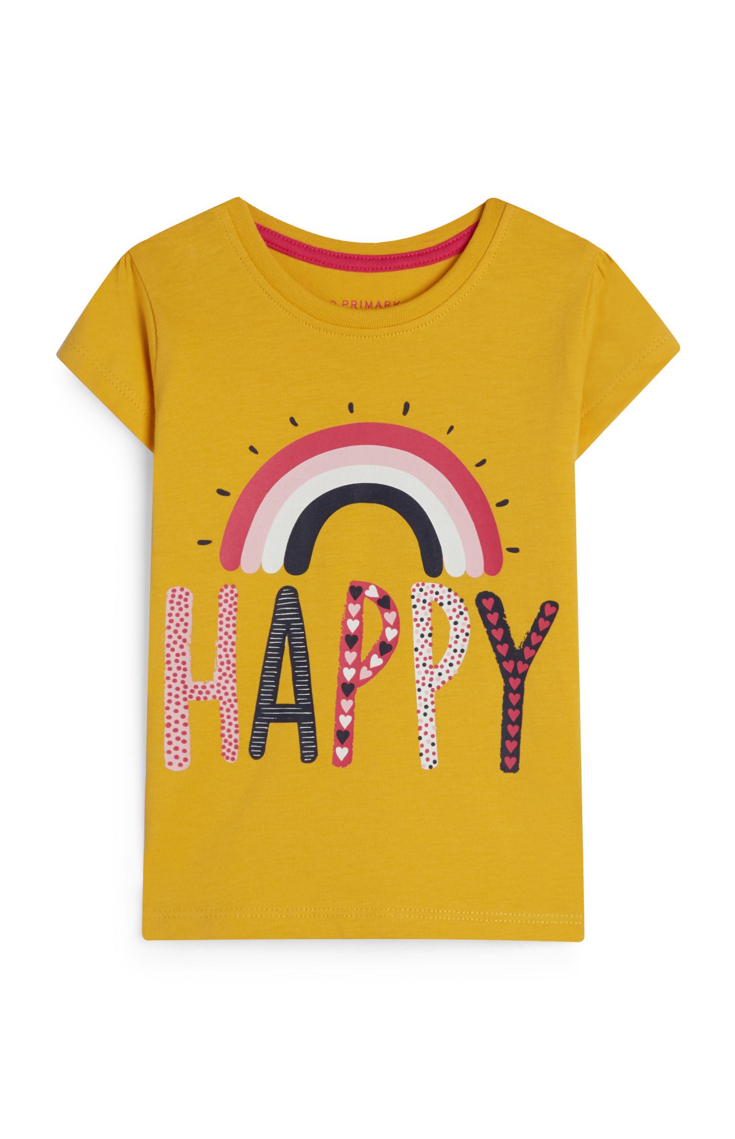 Dekliška gorčično rumena majica Happy z mavrico za dojenčke