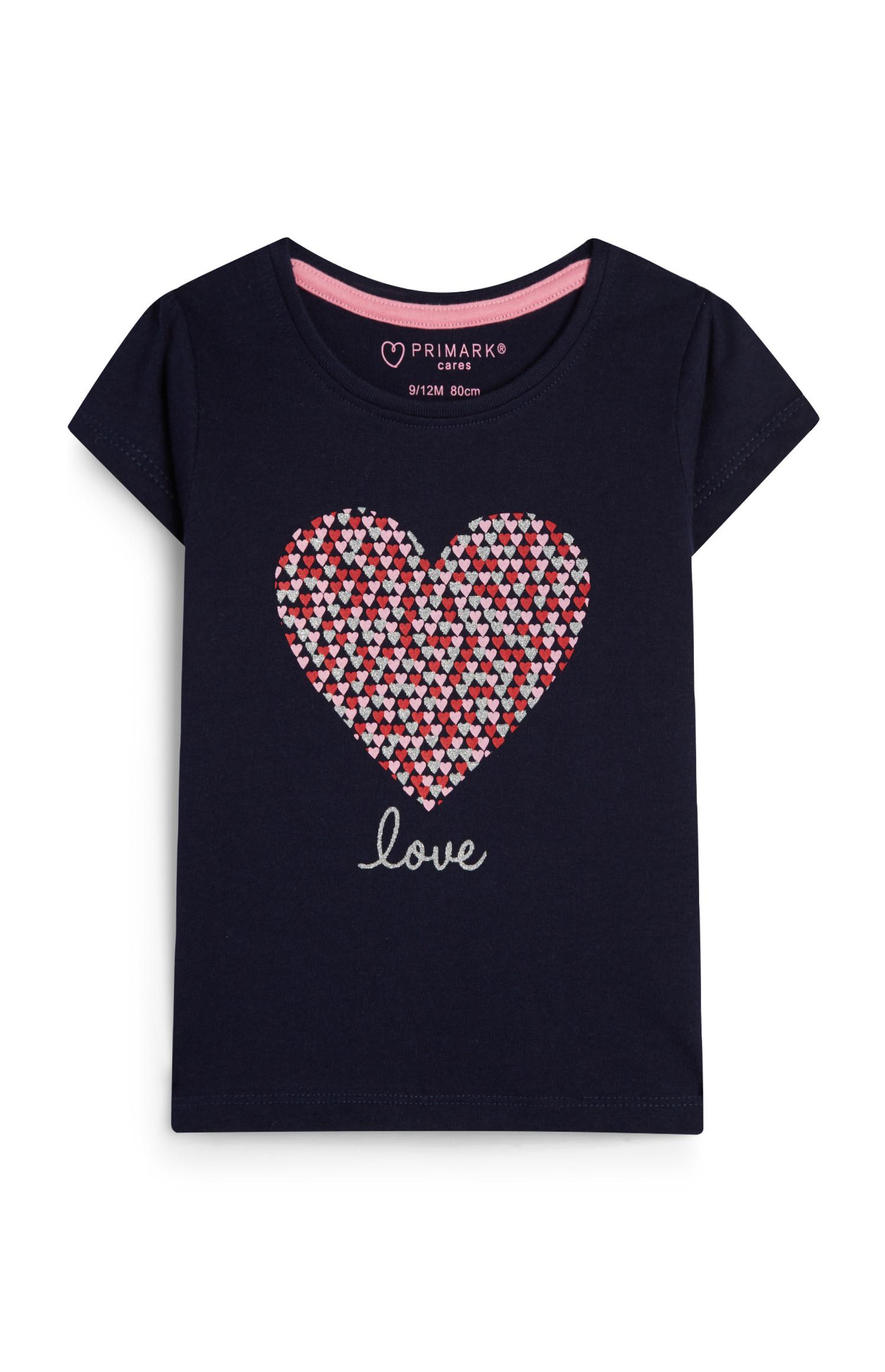 Dekliška potiskana temno modra majica s srcem Love za dojenčke