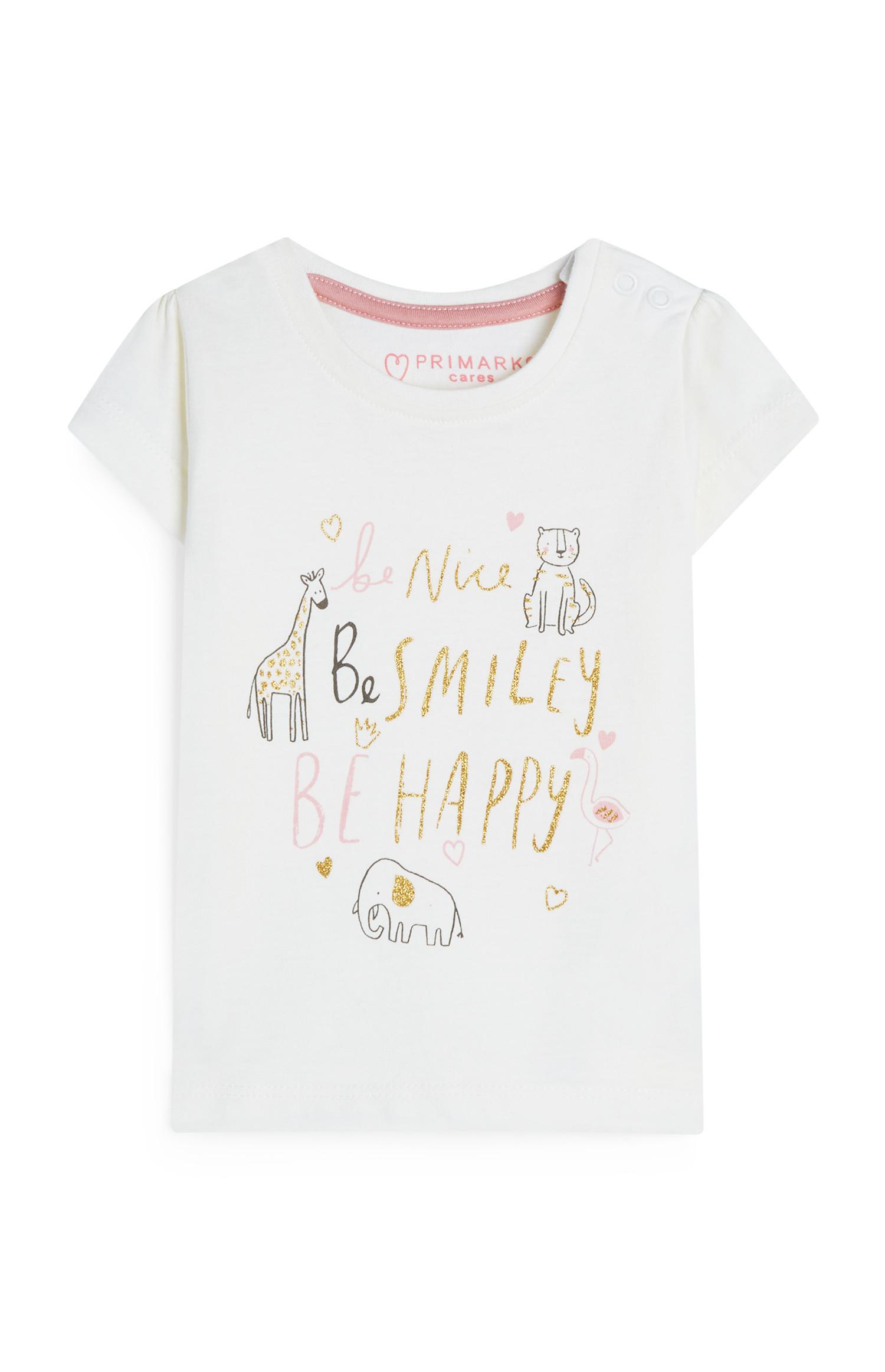 Bež dekliška majica z živalcami in napisom Be Nice za dojenčke