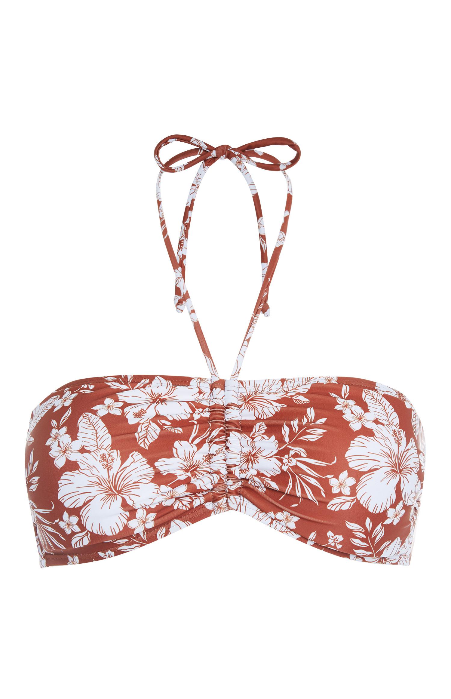 Haut de bikini bandeau terracotta à fleurs à coordonner